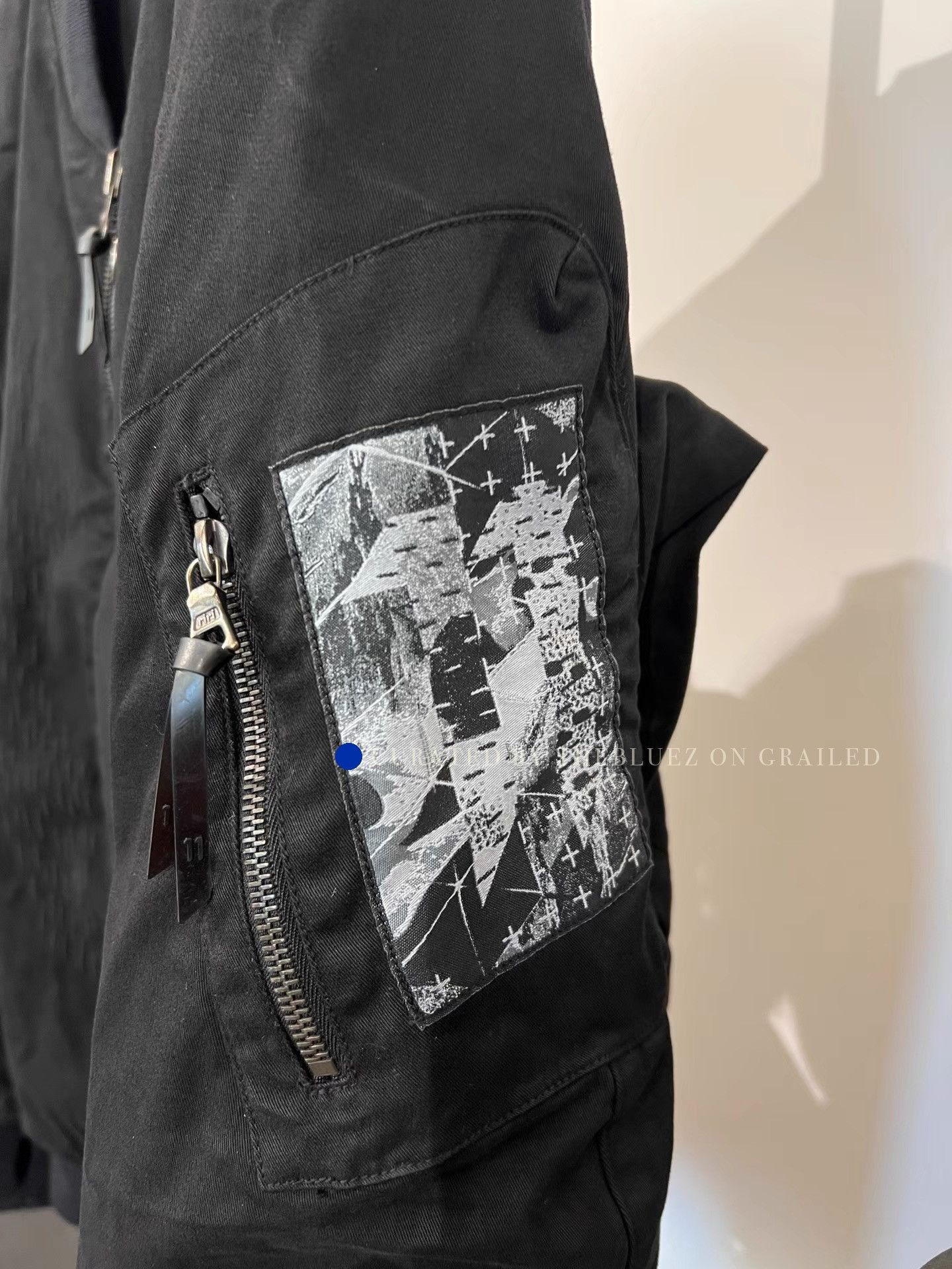 11 By Boris Bidjan Saberi Black Bomber Jacket with Abstract Back Design - Size M Size US M / EU 48-50 / 2 - 4 Thumbnail