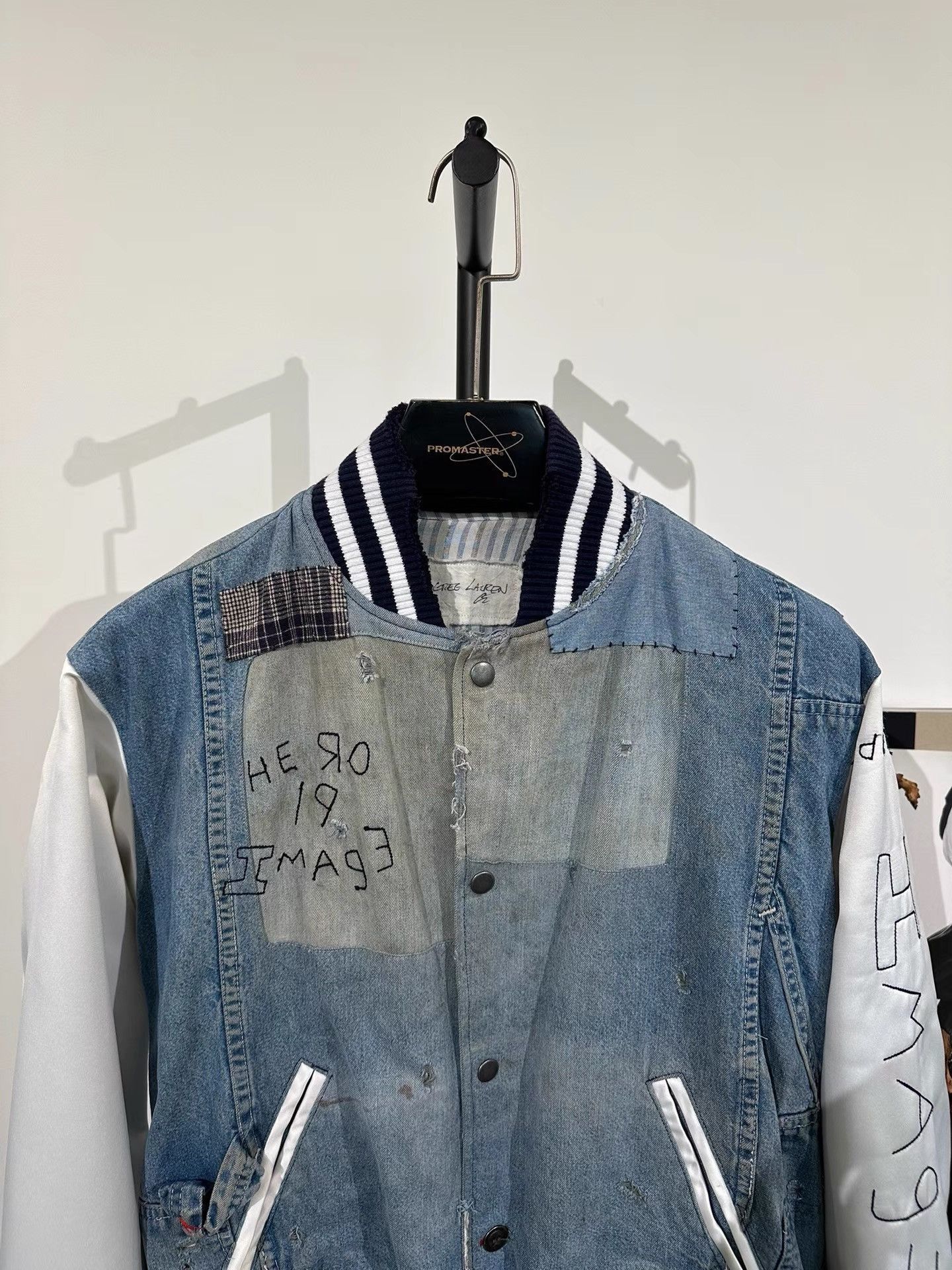 Greg Lauren Blue Denim Varsity Jacket with Patchwork and Embroidered Size US M / EU 48-50 / 2 - 5 Thumbnail