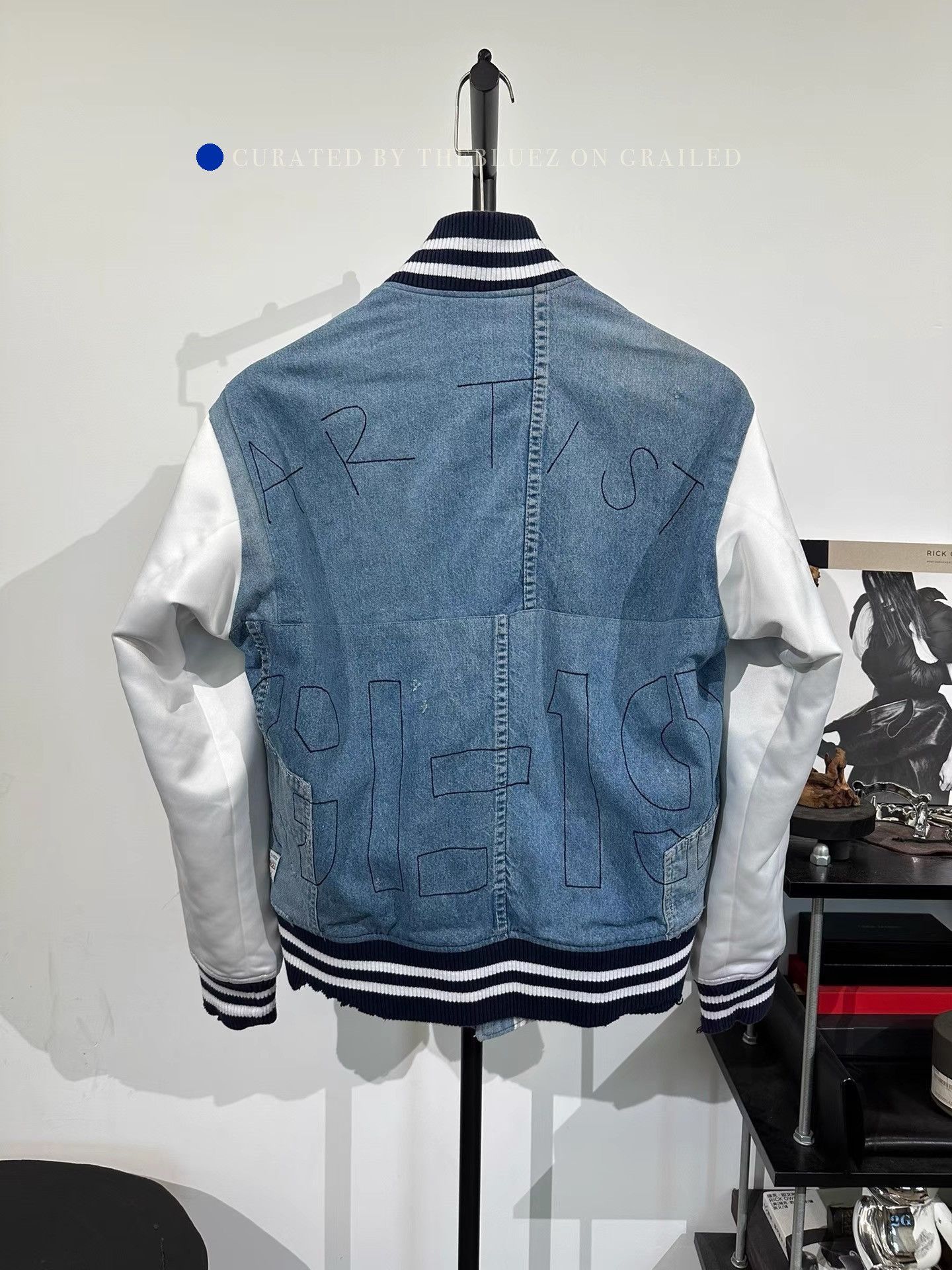 Greg Lauren Blue Denim Varsity Jacket with Patchwork and Embroidered Size US M / EU 48-50 / 2 - 2 Thumbnail