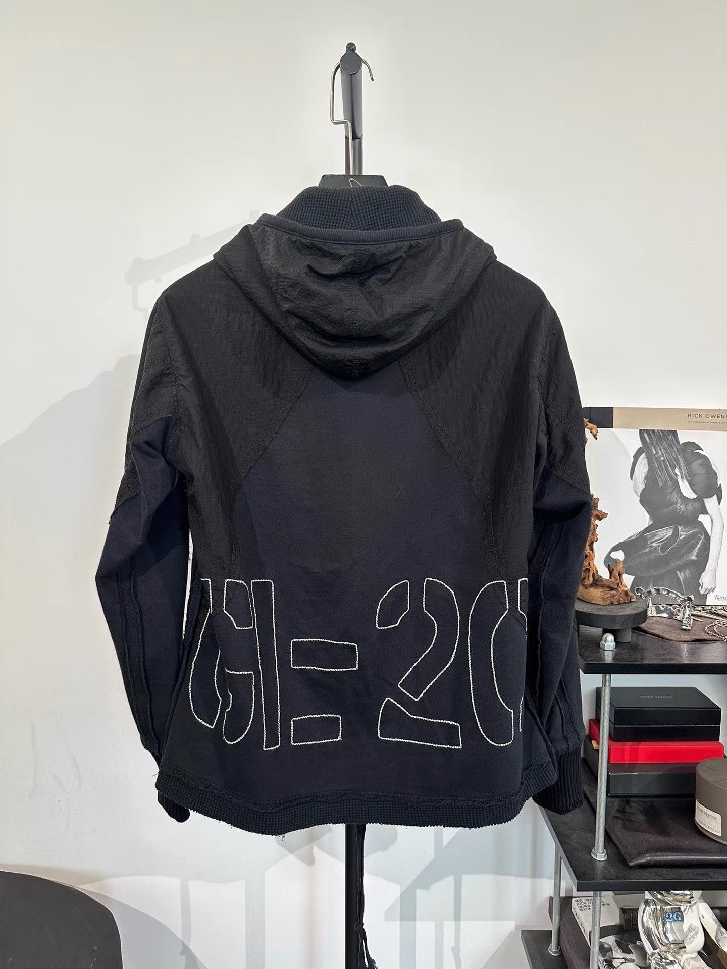 Greg Lauren Black Hooded Zip-Up Jacket with Contrast Sleeves Size US M / EU 48-50 / 2 - 2 Thumbnail