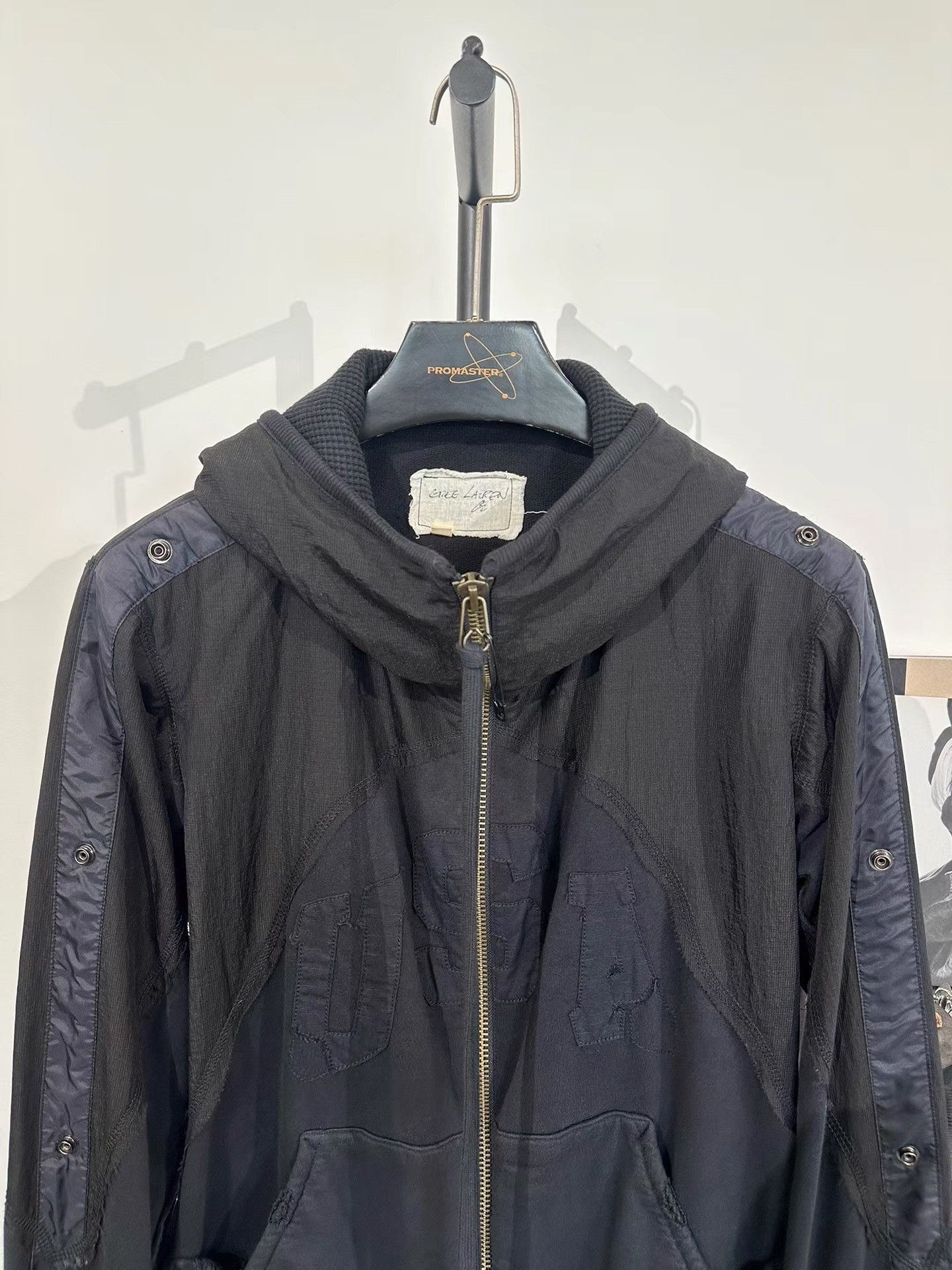 Greg Lauren Black Hooded Zip-Up Jacket with Contrast Sleeves Size US M / EU 48-50 / 2 - 3 Thumbnail