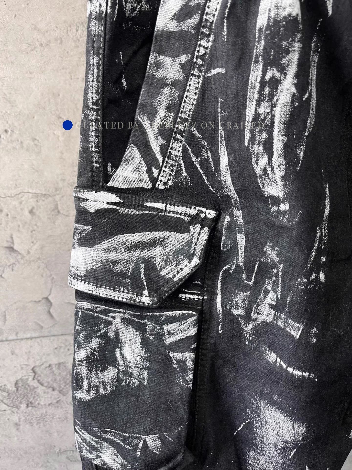 Rick Owens Black Cargo Pants with Paint Splatter Design Size US 32 / EU 48 - 2 Thumbnail
