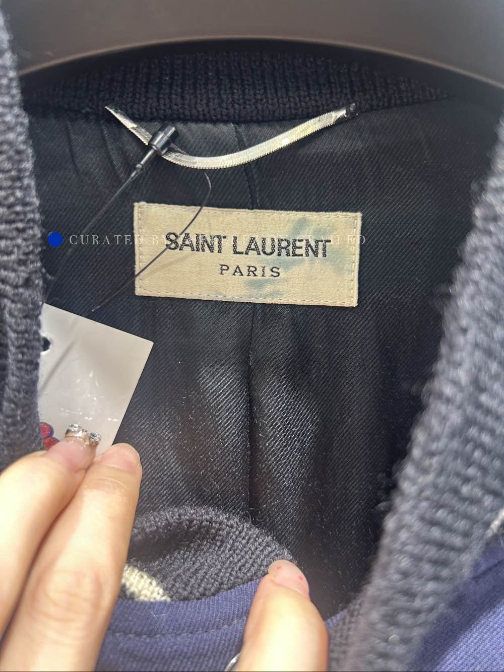 Saint Laurent Paris Blue Bomber Jacket with Leather Sleeves Size L Size US L / EU 52-54 / 3 - 3 Thumbnail