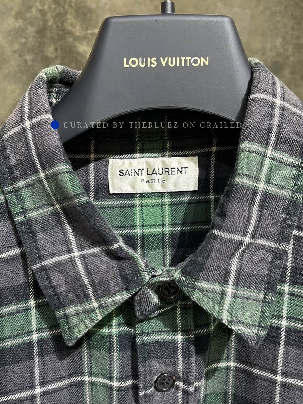 Saint Laurent Paris Green Plaid Long Sleeve Button-Up Shirt Size US L / EU 52-54 / 3 - 3 Thumbnail