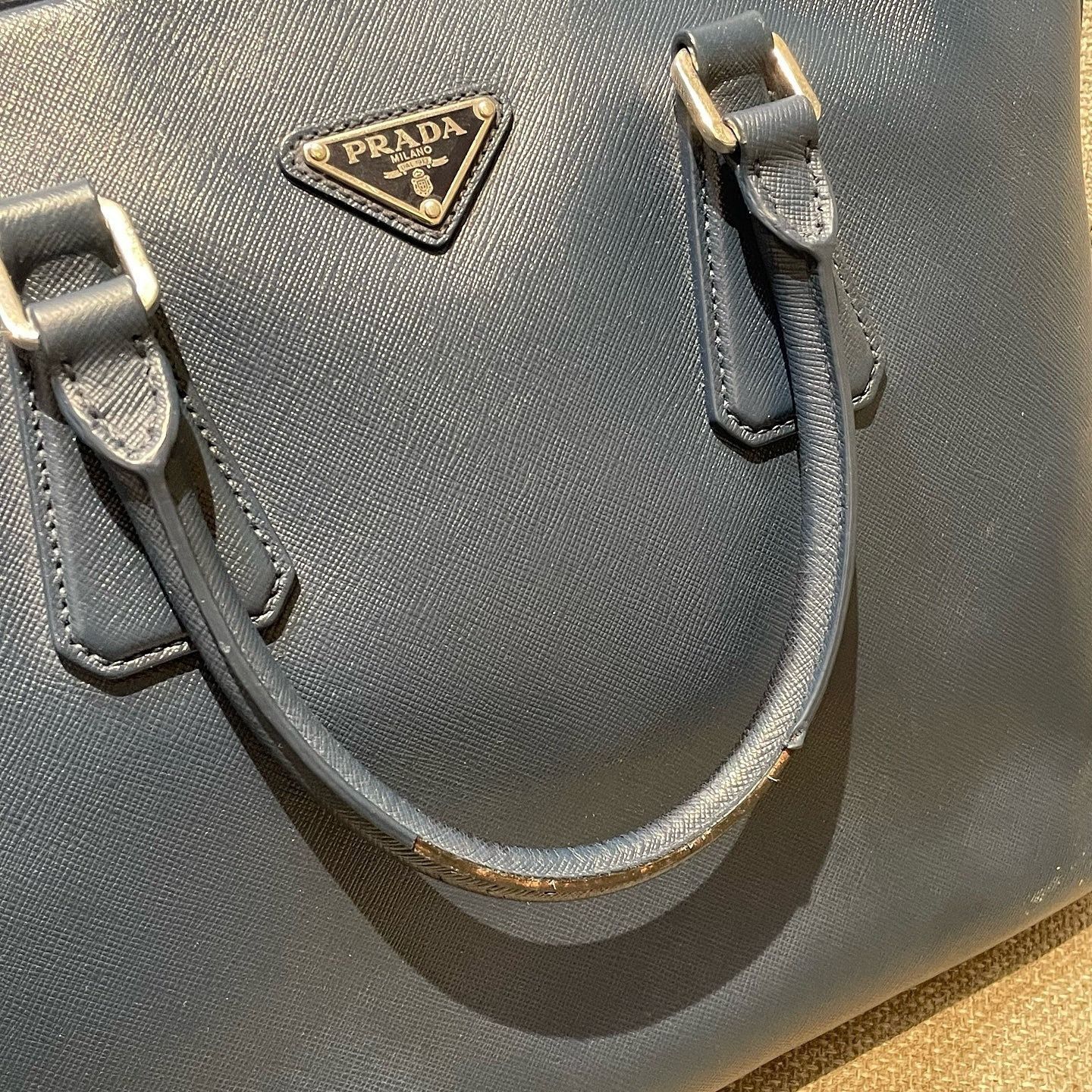 Prada Blue Structured Leather Briefcase Bag Size ONE SIZE - 7 Thumbnail