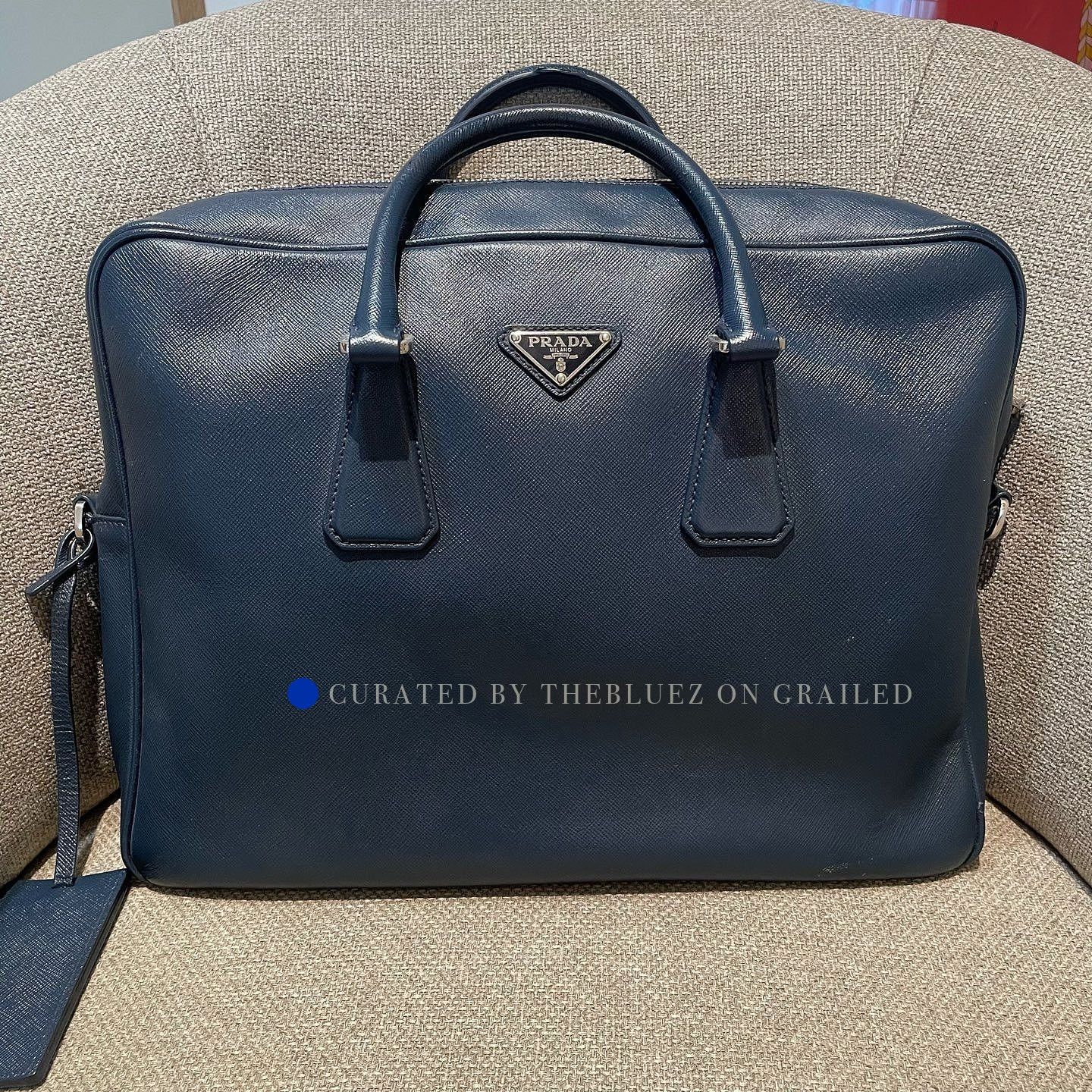 Prada Blue Structured Leather Briefcase Bag Size ONE SIZE - 2 Thumbnail