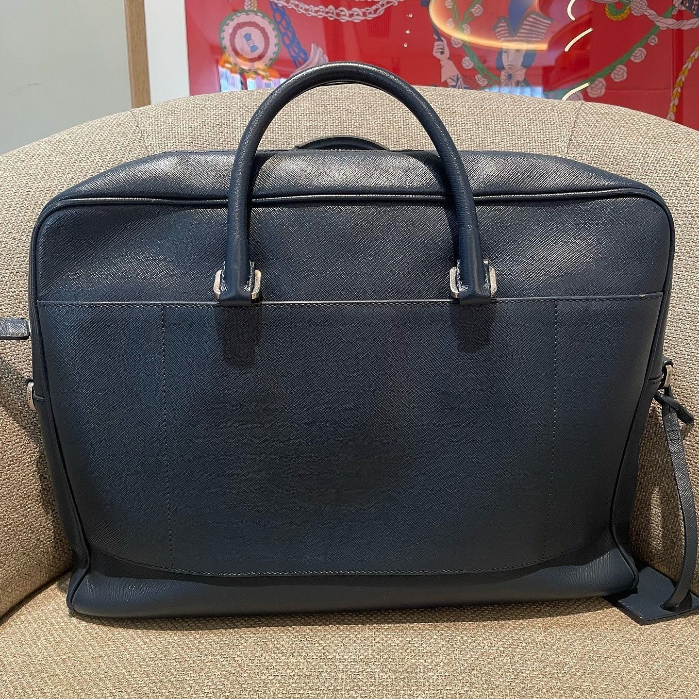 Prada Blue Structured Leather Briefcase Bag Size ONE SIZE - 3 Thumbnail