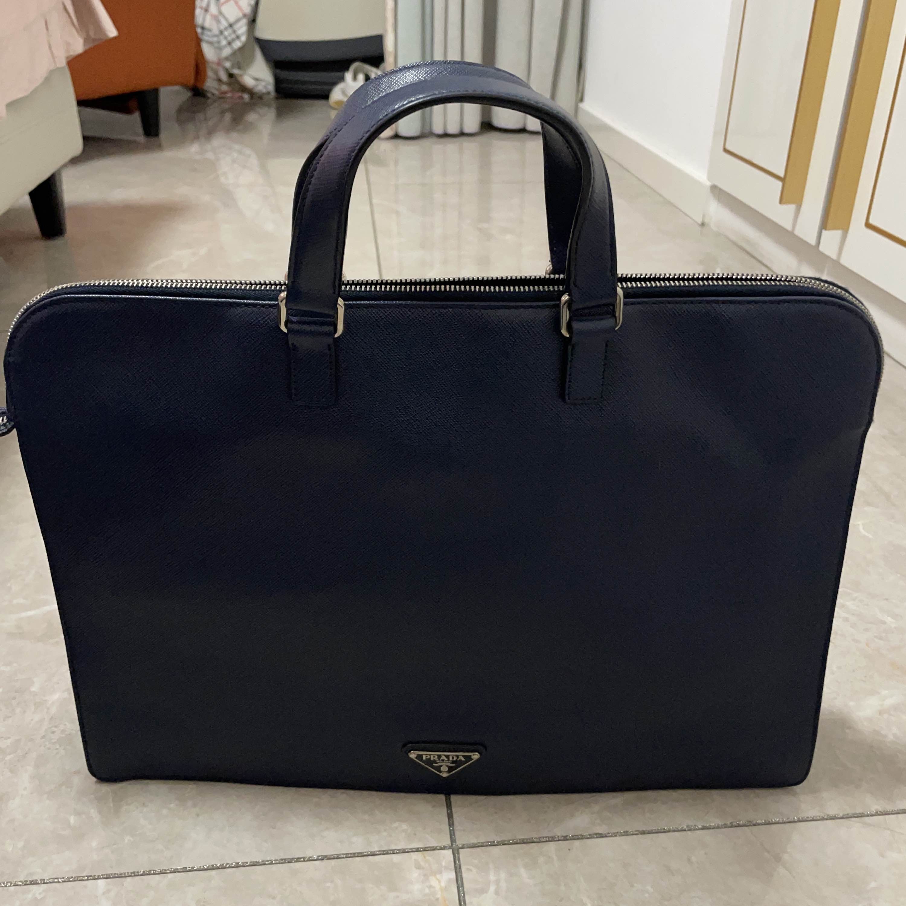Prada Blue Leather Briefcase with Top Handle Size ONE SIZE - 2 Thumbnail