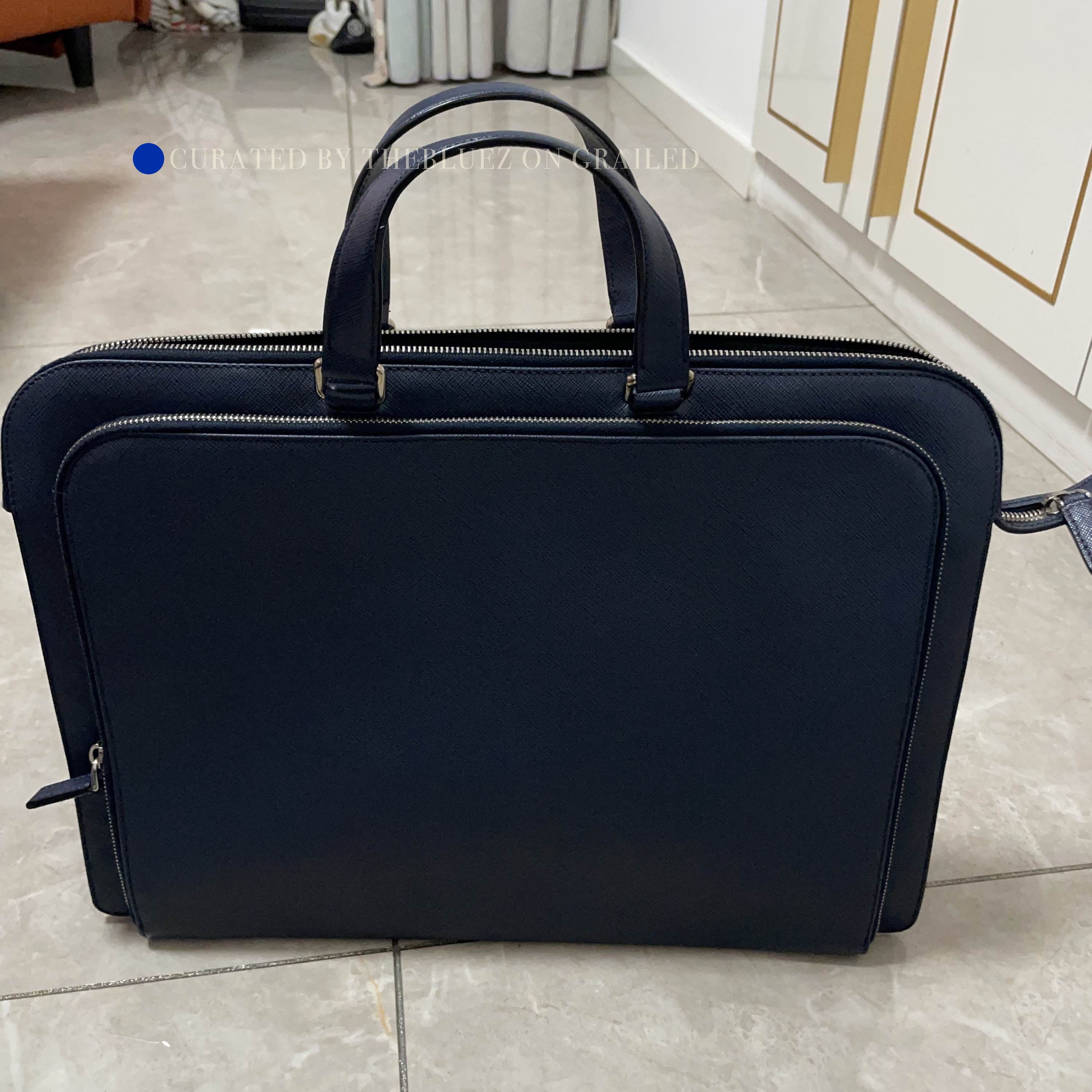 Prada Blue Leather Briefcase with Top Handle Size ONE SIZE - 3 Thumbnail