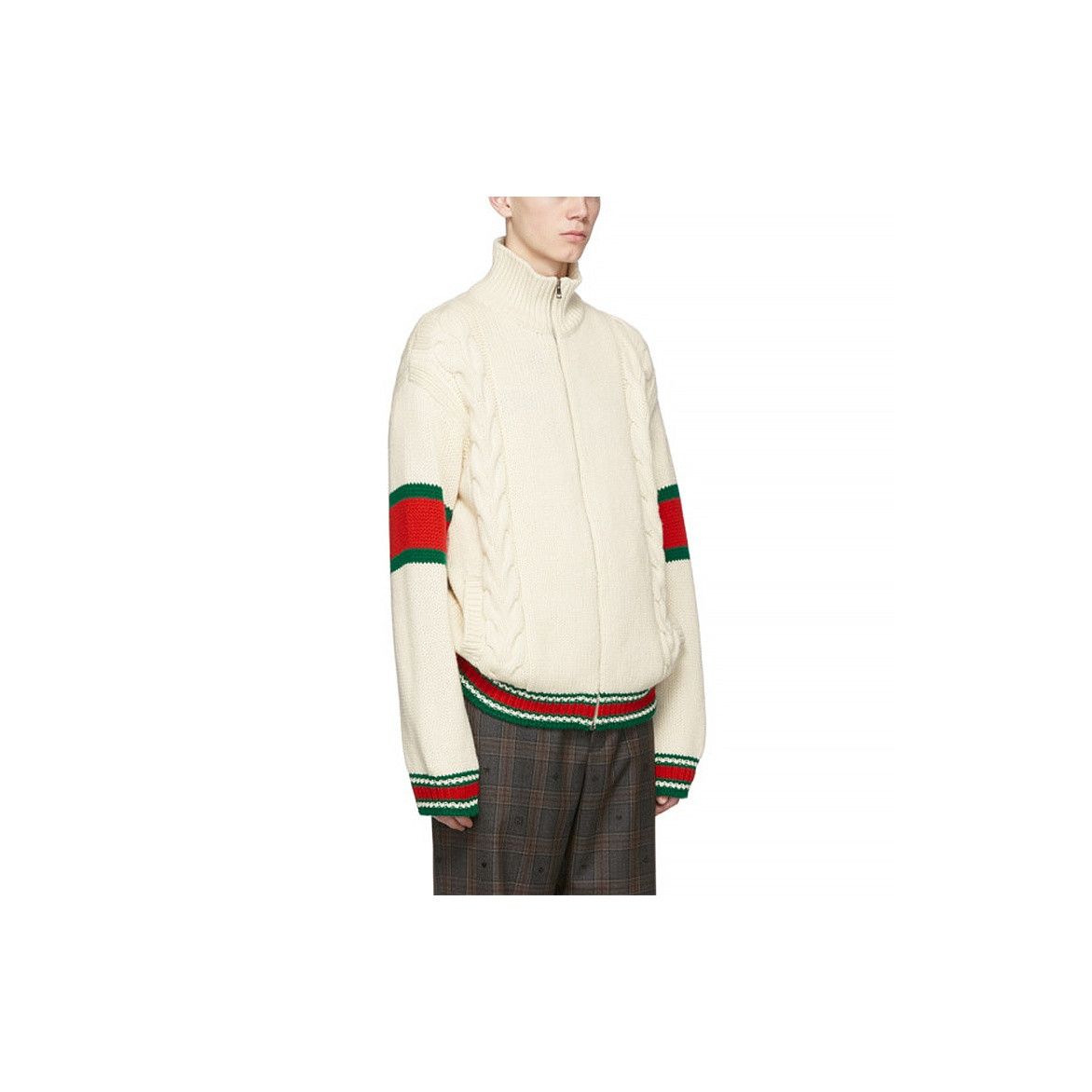 Gucci Gucci Cable Knit Web Stripe Zip Up Sweater Size M Size US M / EU 48-50 / 2 - 7 Thumbnail