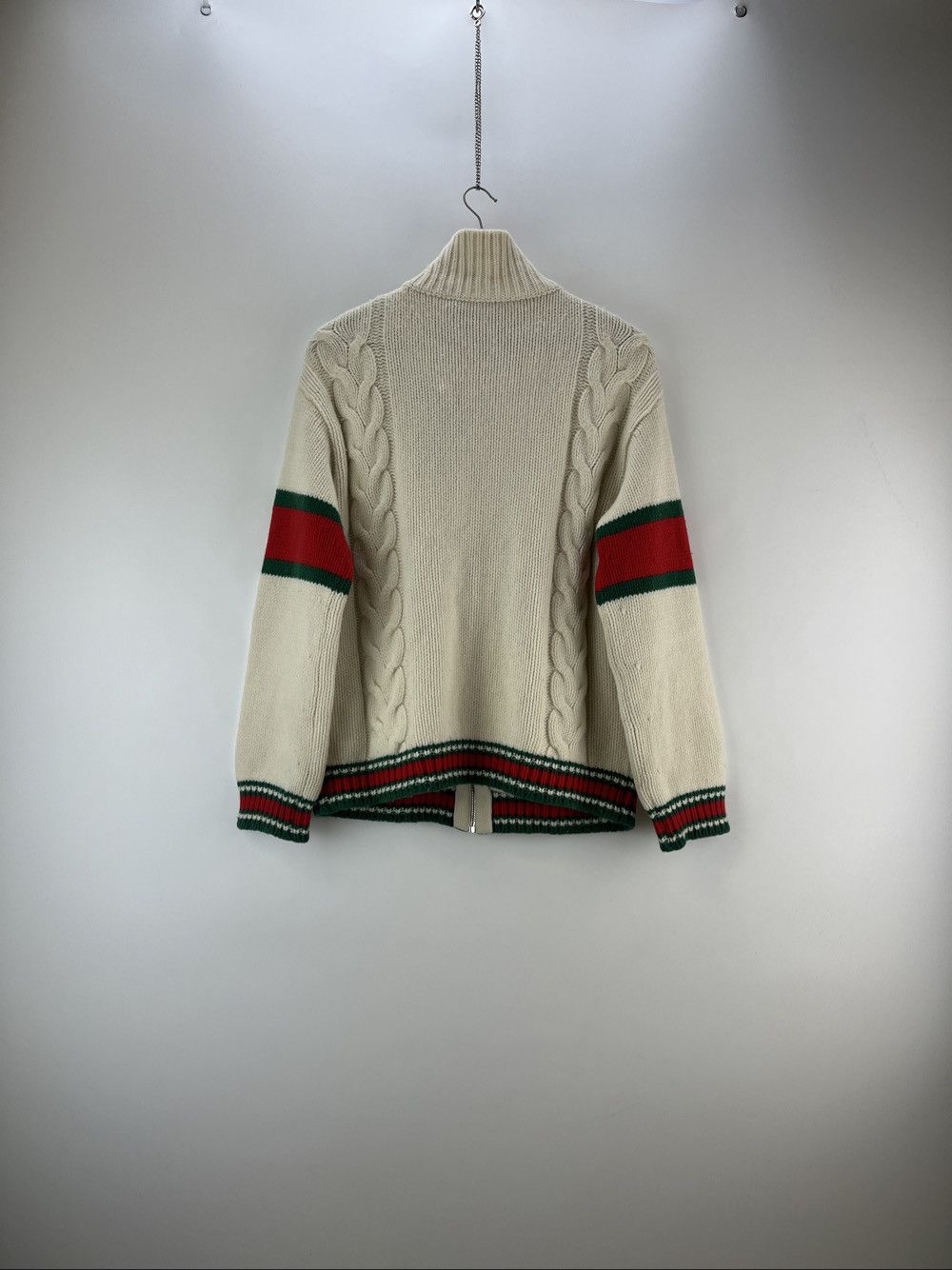 Gucci Gucci Cable Knit Web Stripe Zip Up Sweater Size M Size US M / EU 48-50 / 2 - 2 Thumbnail