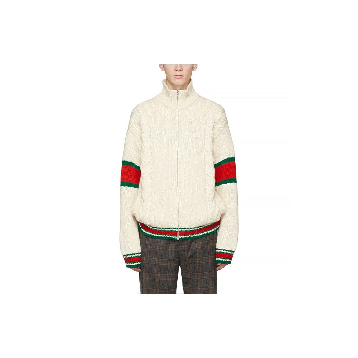 Gucci Gucci Cable Knit Web Stripe Zip Up Sweater Size M Size US M / EU 48-50 / 2 - 6 Thumbnail
