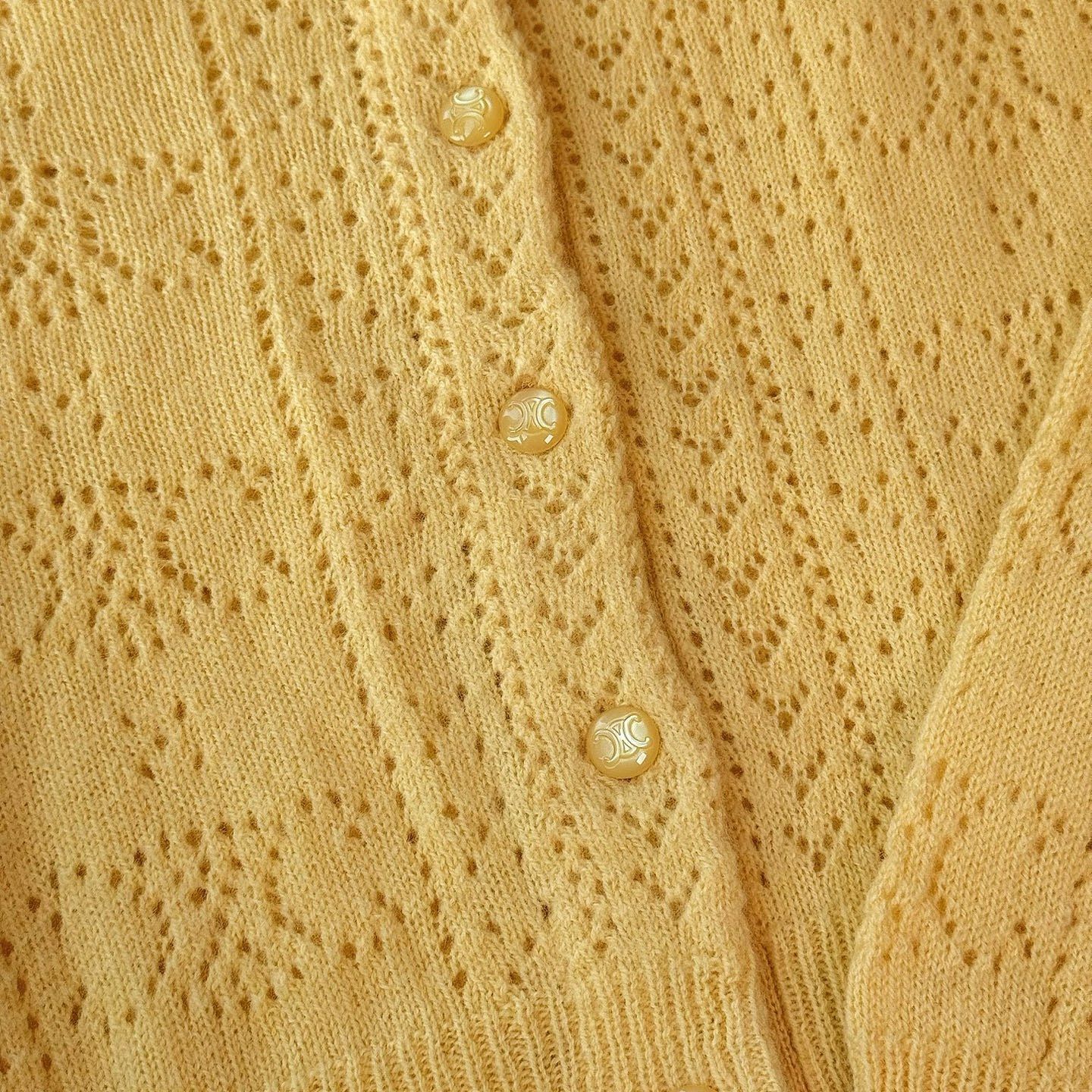 Celine Celine Pointelle Knit Cardigan Yellow Size M Size M / US 6-8 / IT 42-44 - 6 Thumbnail