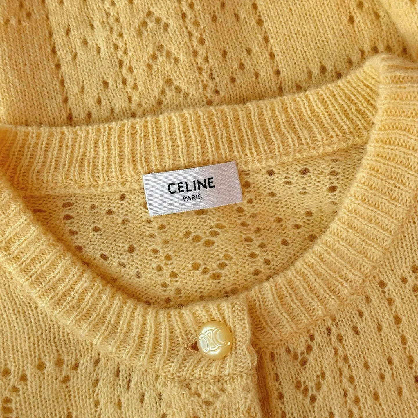Celine Celine Pointelle Knit Cardigan Yellow Size M Size M / US 6-8 / IT 42-44 - 3 Thumbnail