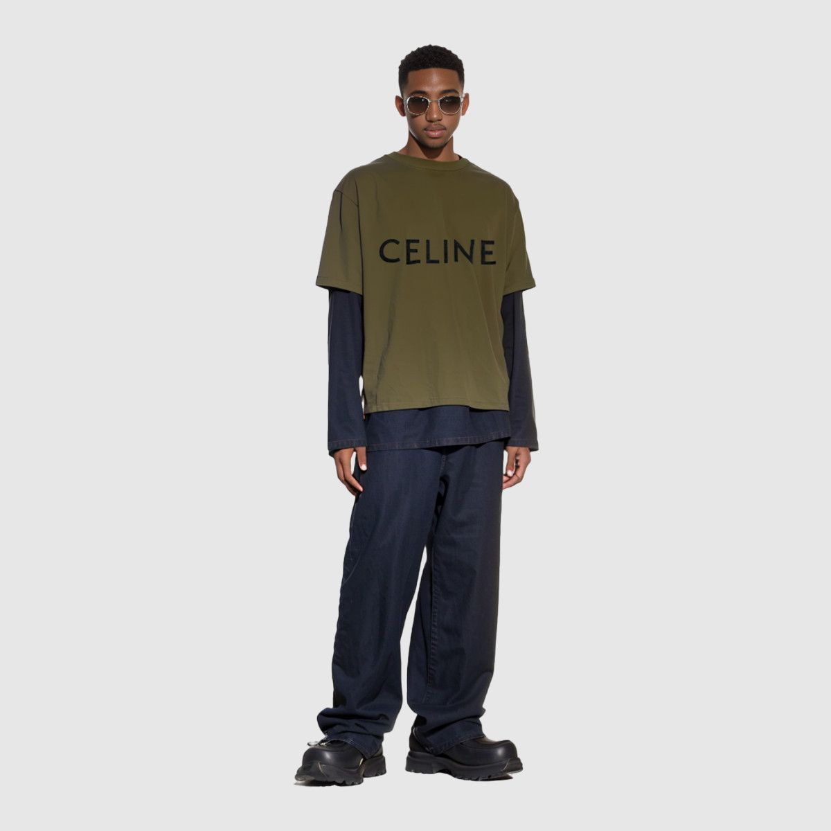 Celine CELINE Logo T-Shirt Olive Size L Size US L / EU 52-54 / 3 - 5 Thumbnail
