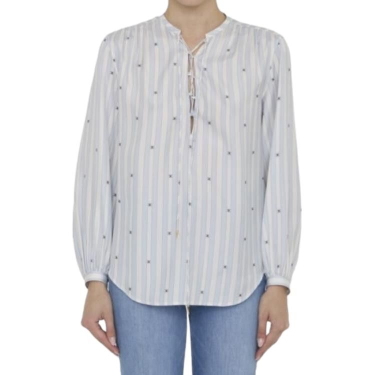 Celine Celine Striped Logo Silk Blouse Size 40 Size M / US 6-8 / IT 42-44 - 10 Thumbnail