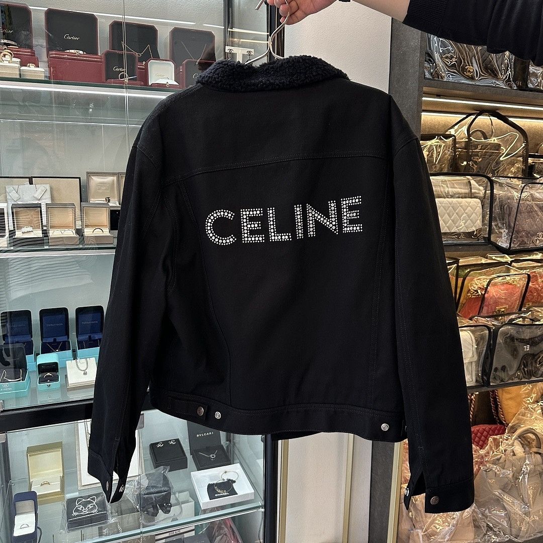 Celine Celine Rhinestone Logo Sherpa Jacket Size XL Size US XL / EU 56 / 4 - 2 Thumbnail
