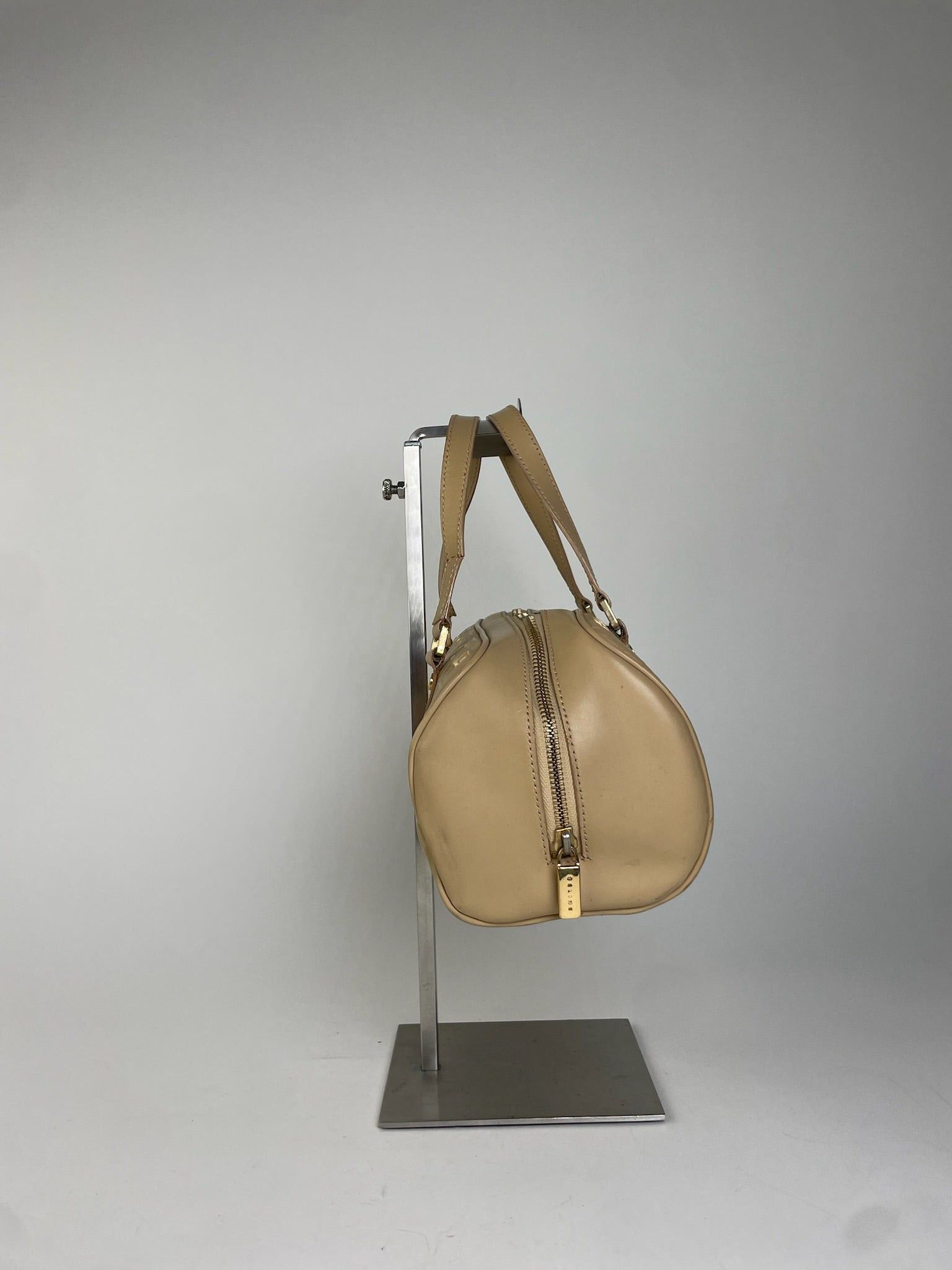 Celine Beige Leather Bowling Bag Embossed Logo Pattern Size ONE SIZE - 8 Thumbnail