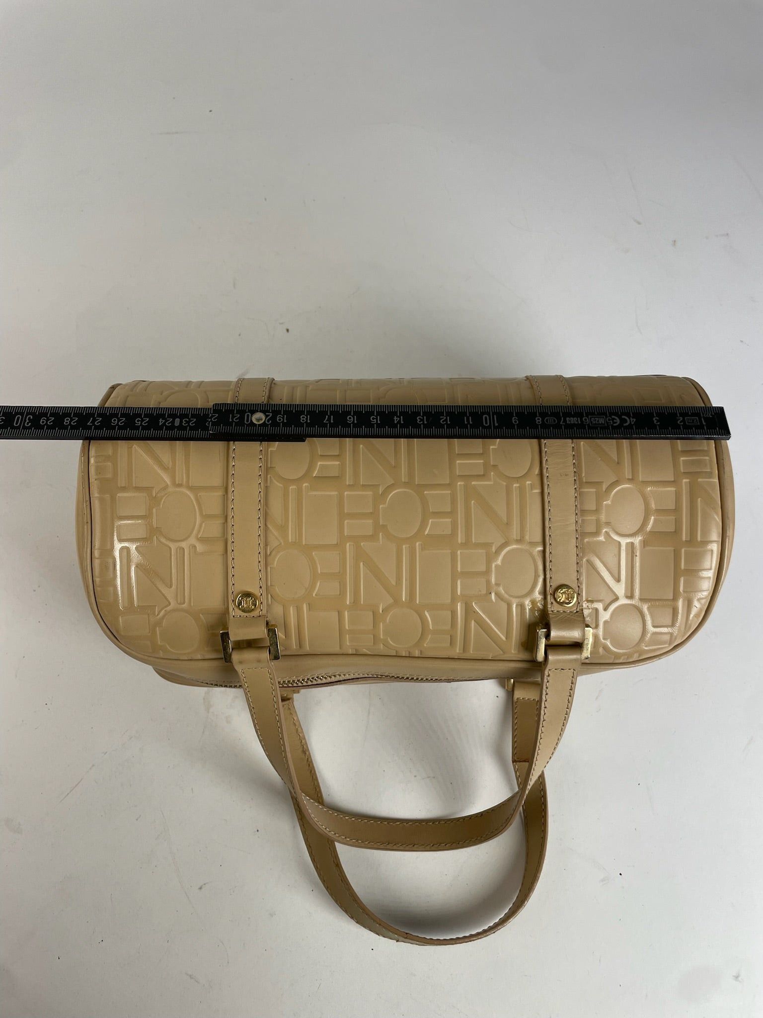 Celine Beige Leather Bowling Bag Embossed Logo Pattern Size ONE SIZE - 11 Thumbnail