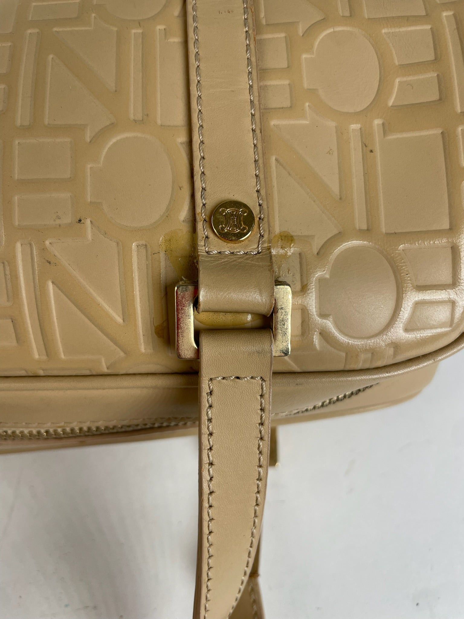 Celine Beige Leather Bowling Bag Embossed Logo Pattern Size ONE SIZE - 9 Thumbnail