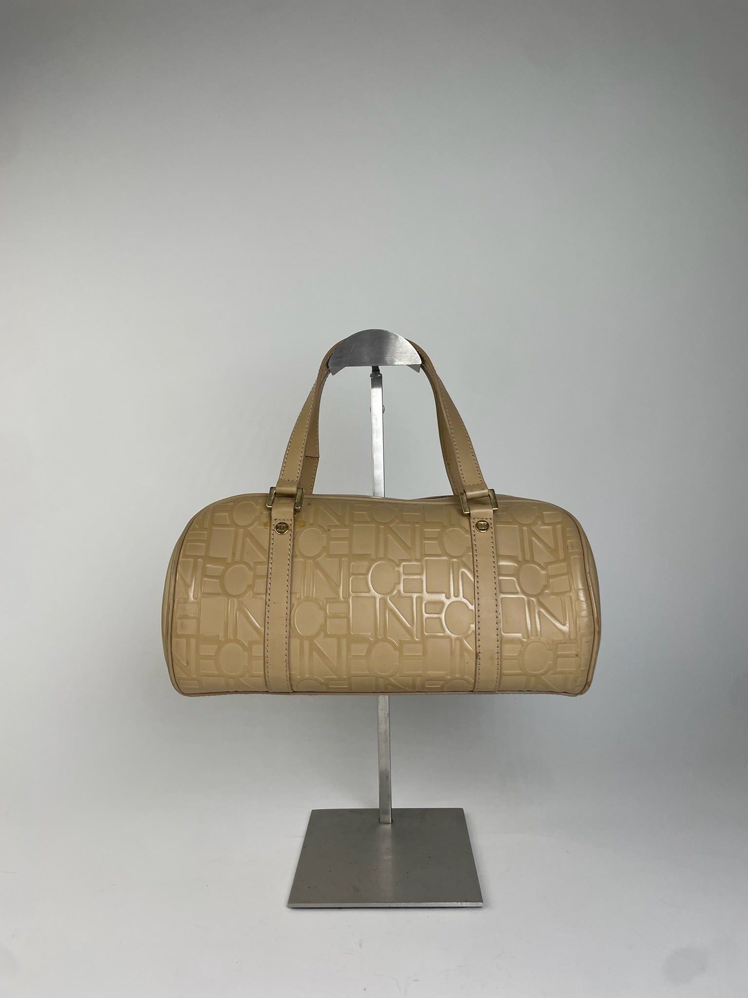 Celine Beige Leather Bowling Bag Embossed Logo Pattern Size ONE SIZE - 2 Thumbnail