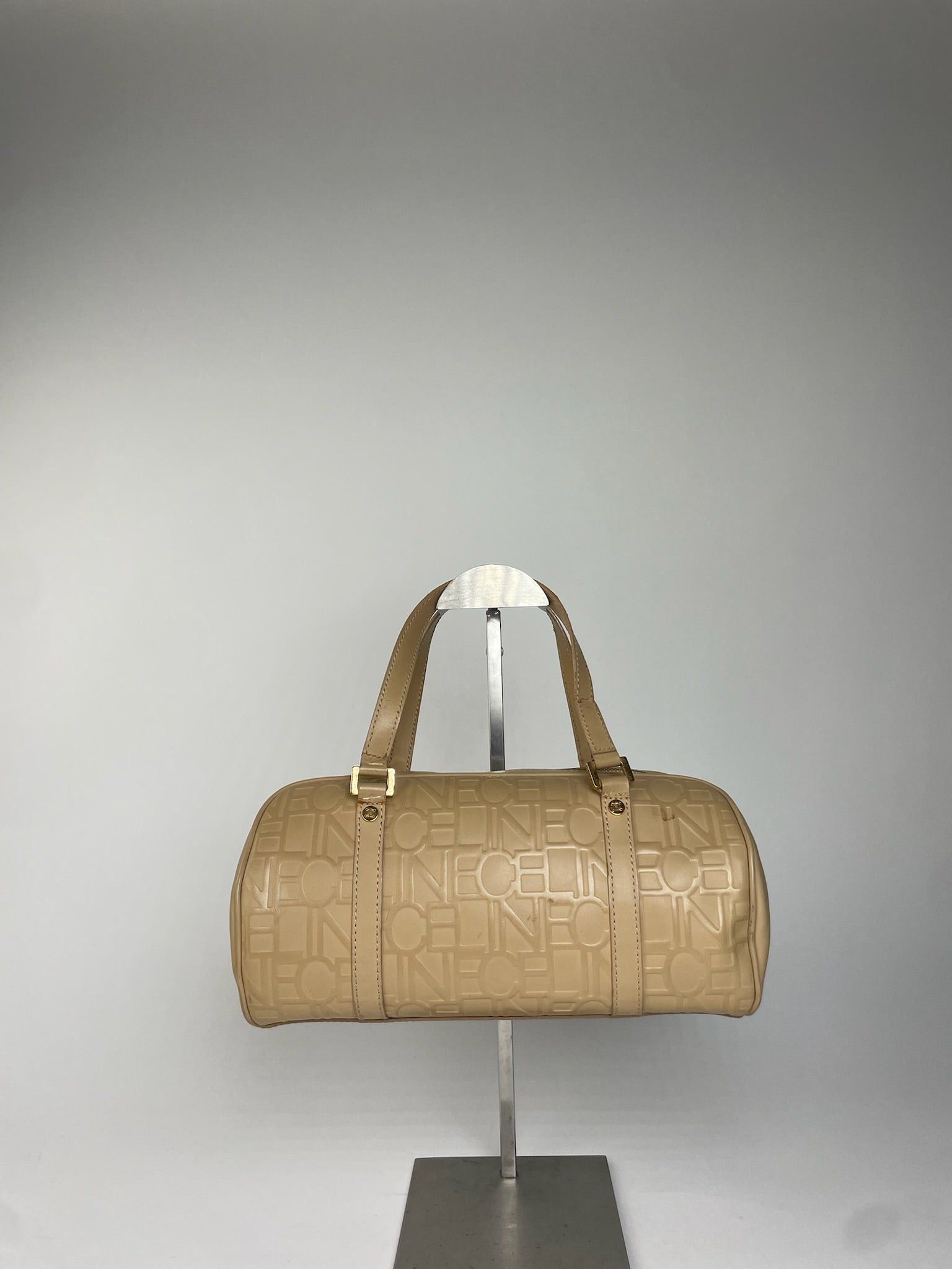 Celine Beige Leather Bowling Bag Embossed Logo Pattern Size ONE SIZE - 14 Thumbnail