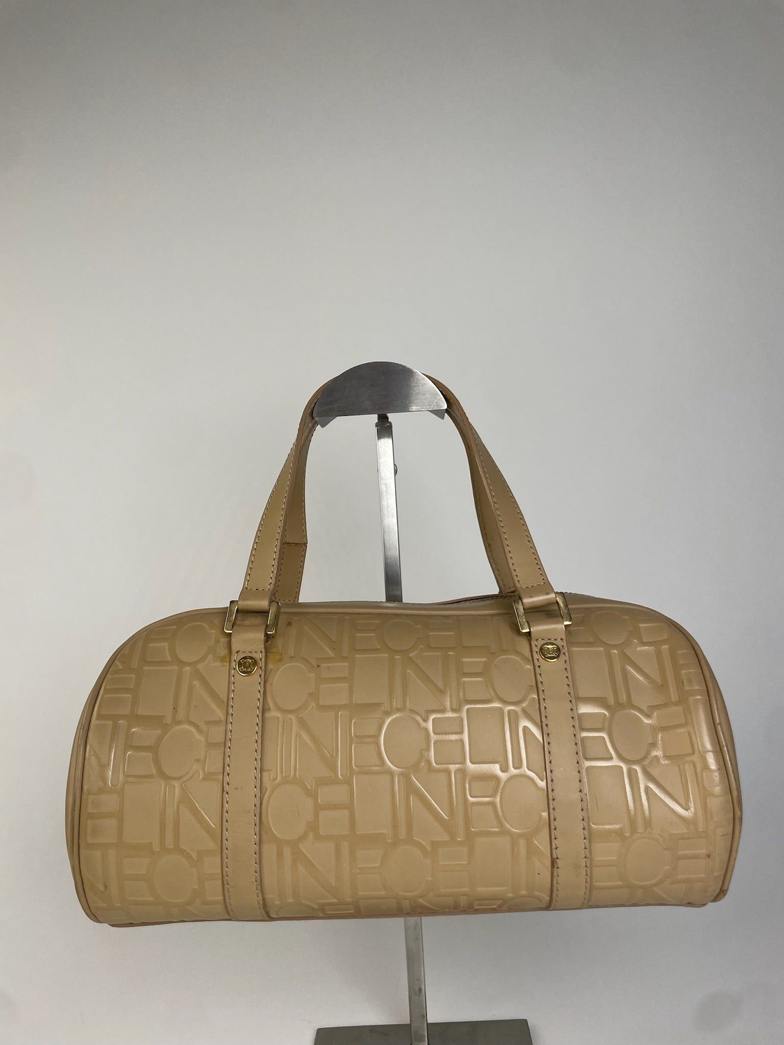 Celine Beige Leather Bowling Bag Embossed Logo Pattern Size ONE SIZE - 15 Thumbnail