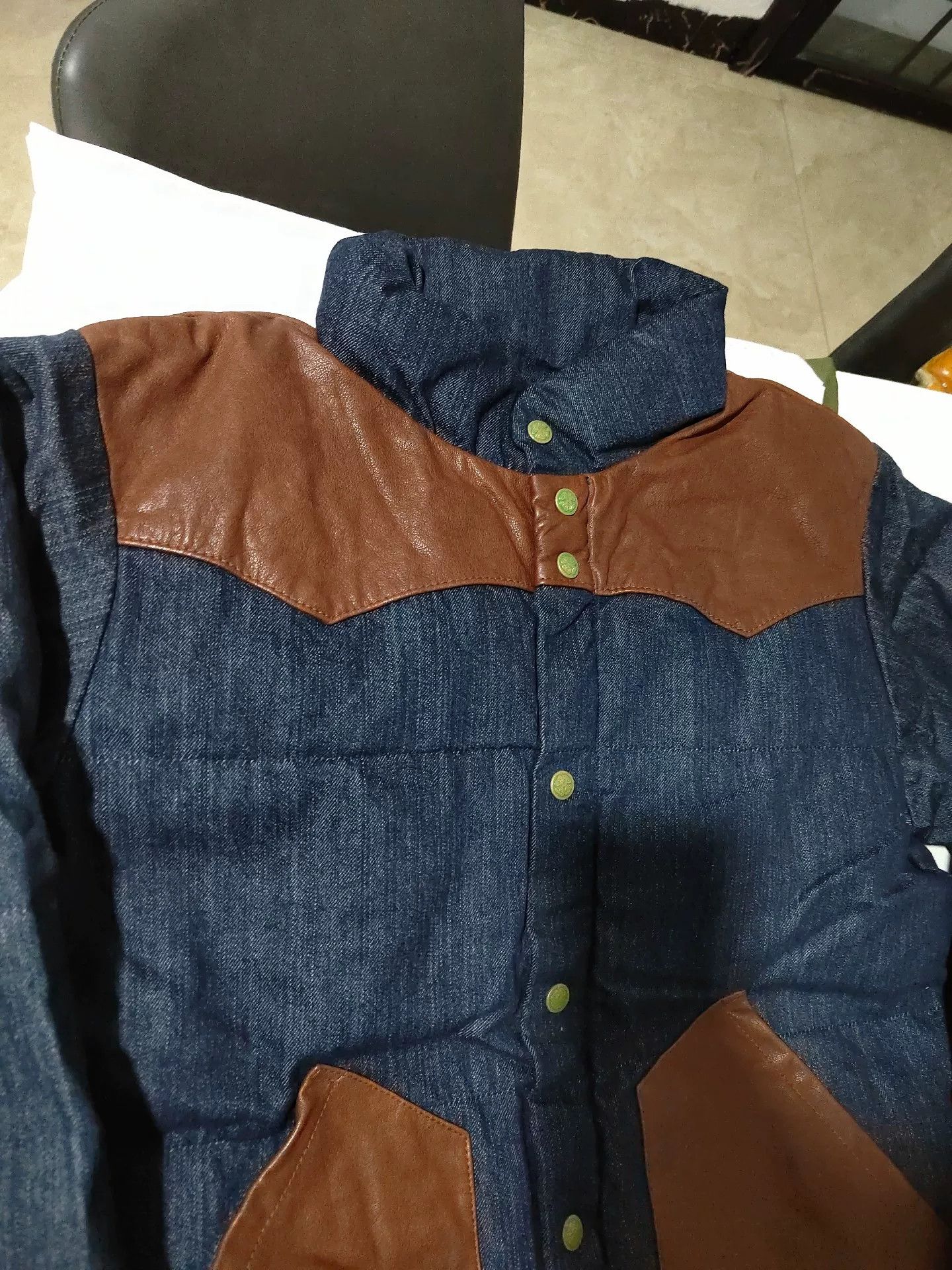 Oshkosh OshKosh Japan Denim Leather Patched Down Jacket Size US XL / EU 56 / 4 - 2 Thumbnail