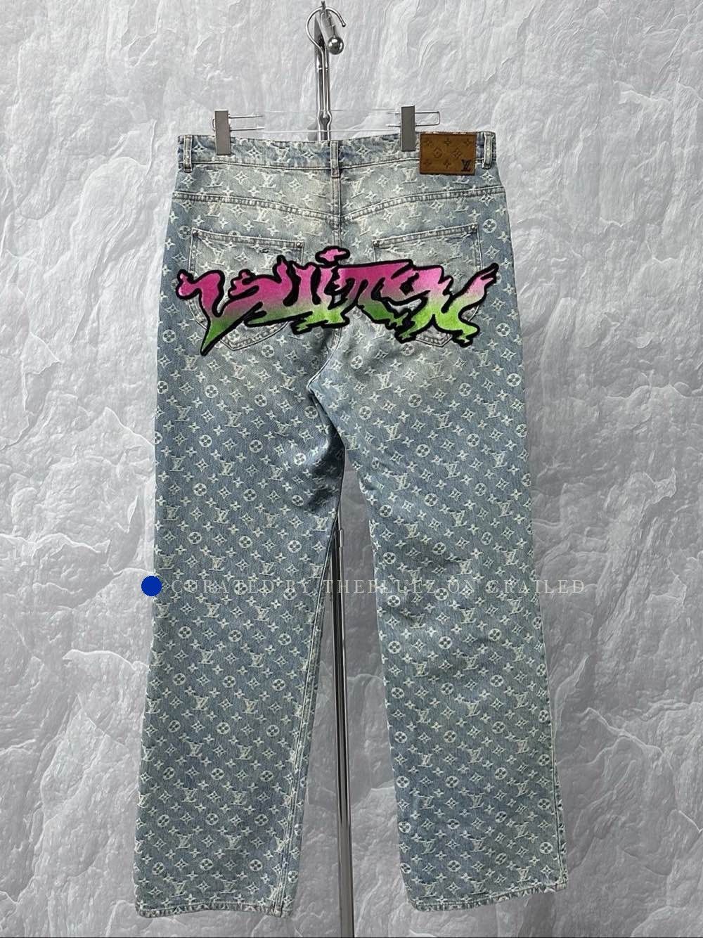 Louis Vuitton Blue Denim Pants with Pattern and Graphic Design Size US 34 / EU 50 - 2 Thumbnail