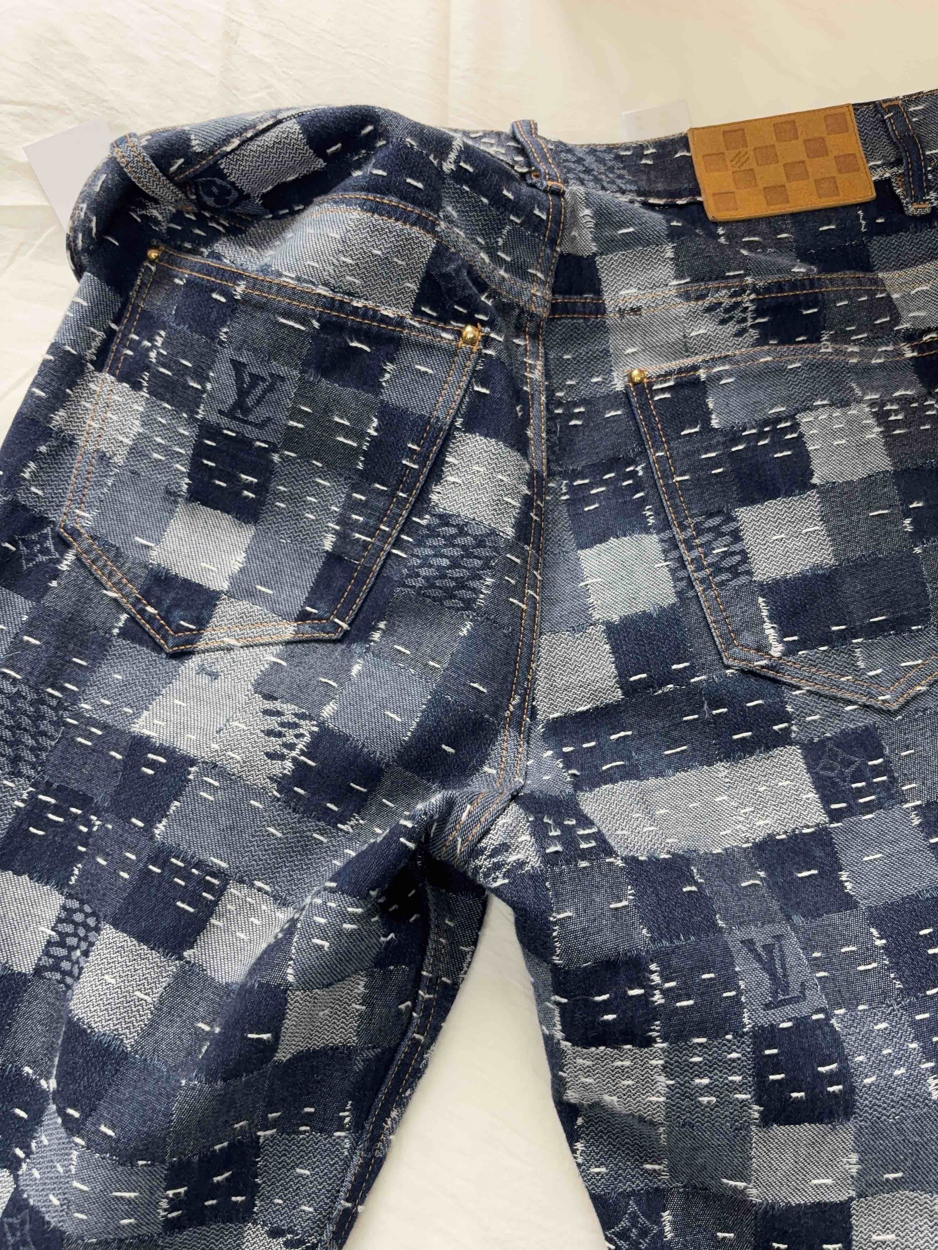 Louis Vuitton Blue Checkered Patchwork Denim Pants Size 30 Size US 30 / EU 46 - 7 Thumbnail