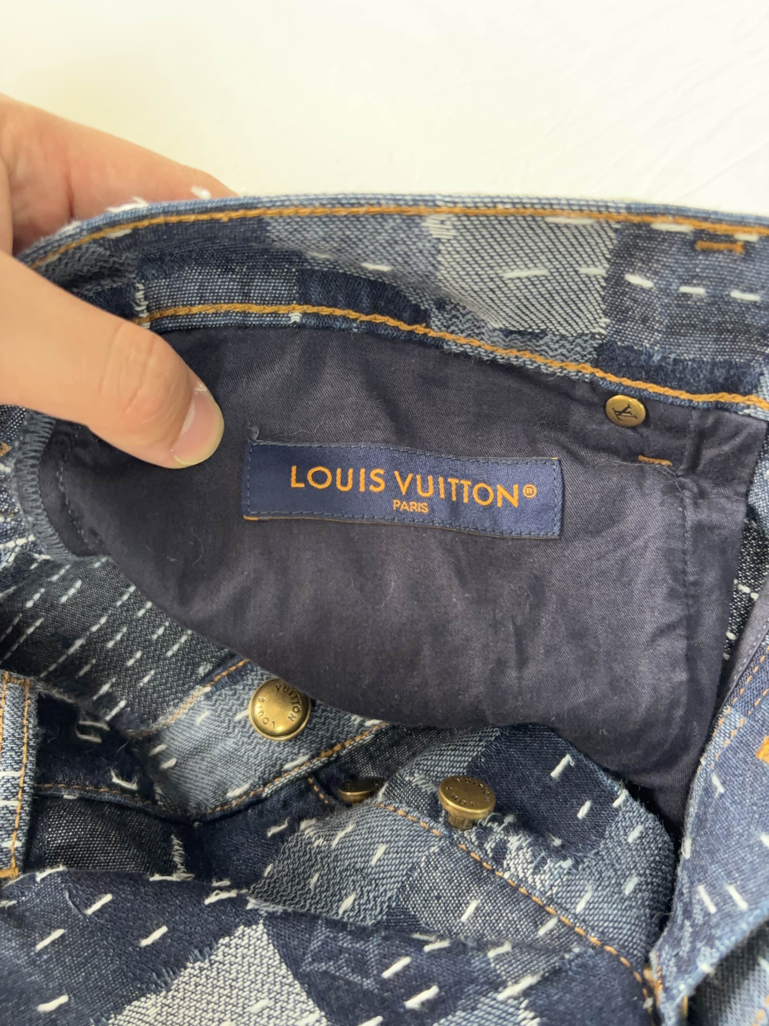 Louis Vuitton Blue Checkered Patchwork Denim Pants Size 30 Size US 30 / EU 46 - 3 Thumbnail