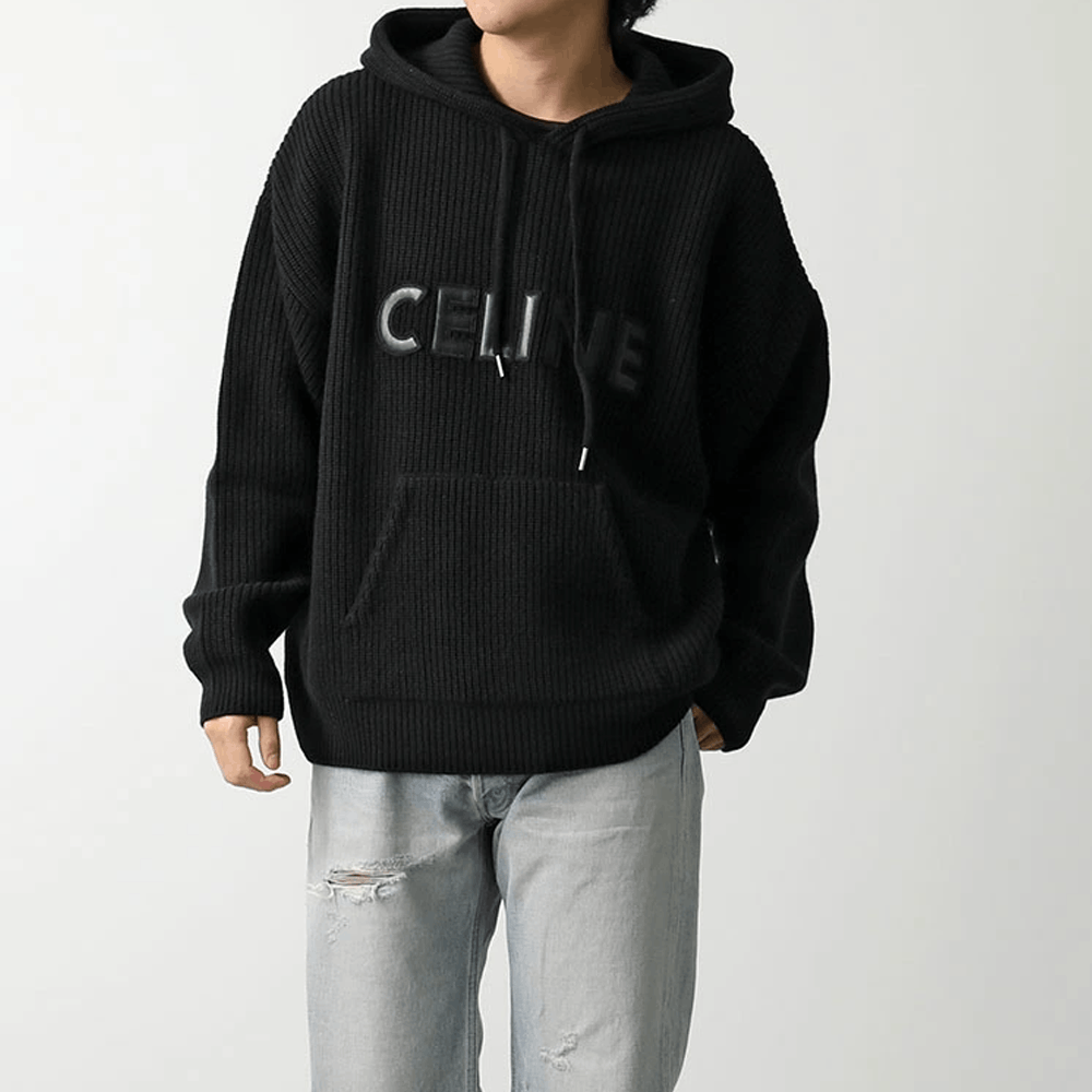 Celine Celine Leather Logo Ribbed Hoodie Size M Size US M / EU 48-50 / 2 - 7 Thumbnail