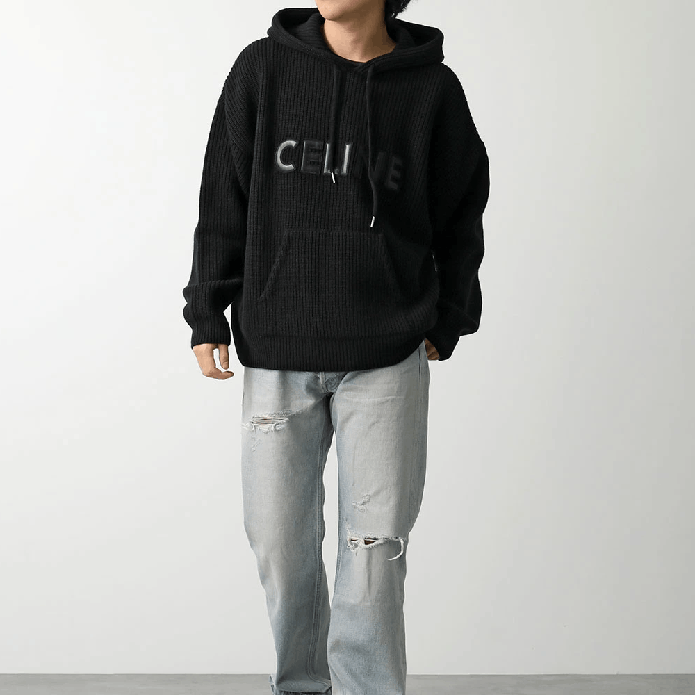 Celine Celine Leather Logo Ribbed Hoodie Size M Size US M / EU 48-50 / 2 - 6 Thumbnail