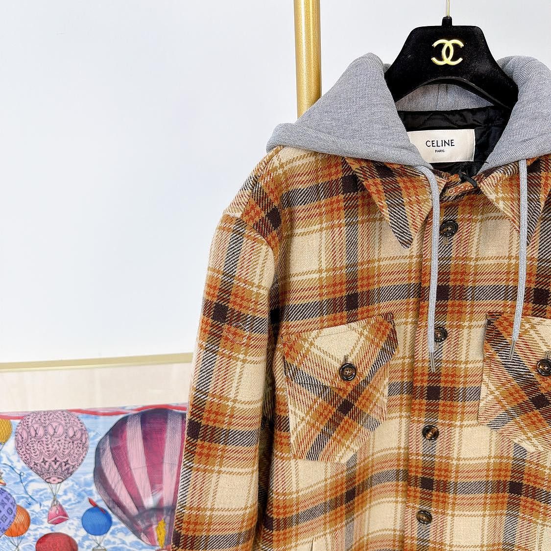 Celine CELINE Plaid Logo Hooded Shirt Jacket Size M Size US M / EU 48-50 / 2 - 5 Thumbnail