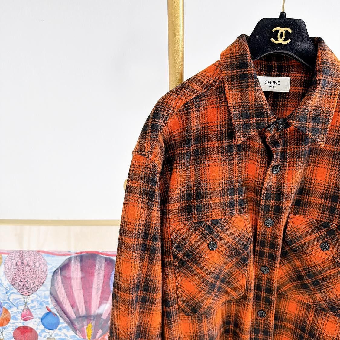 Celine CELINE Orange Plaid Shirt Size M Size US XXS / EU 40 - 5 Thumbnail