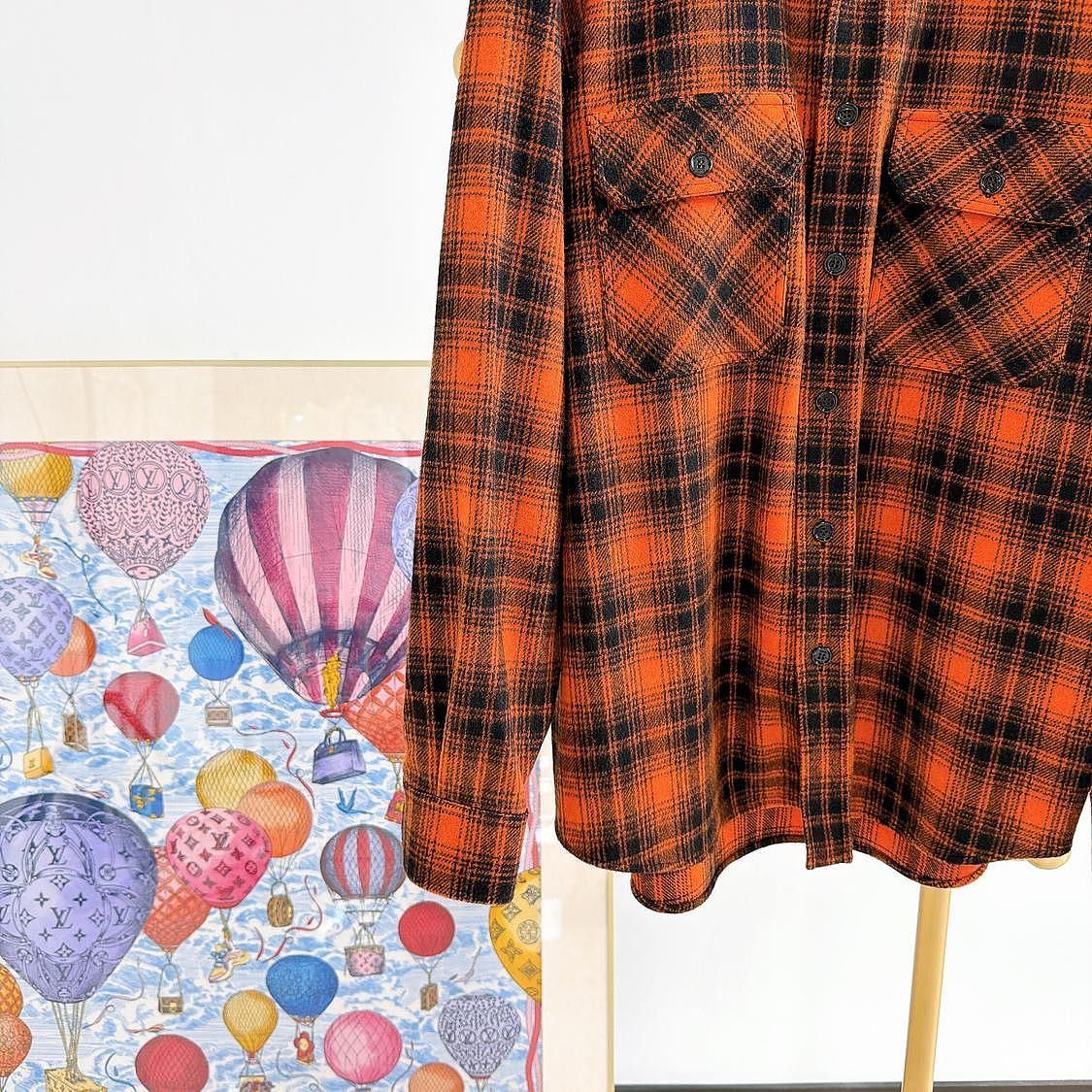 Celine CELINE Orange Plaid Shirt Size M Size US XXS / EU 40 - 6 Thumbnail
