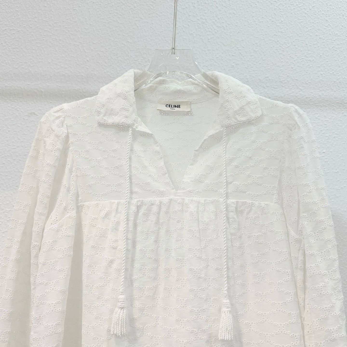 Celine CELINE White Cotton Embroidered Mini Dress Size 38 Size S / US 4 / IT 40 - 3 Thumbnail