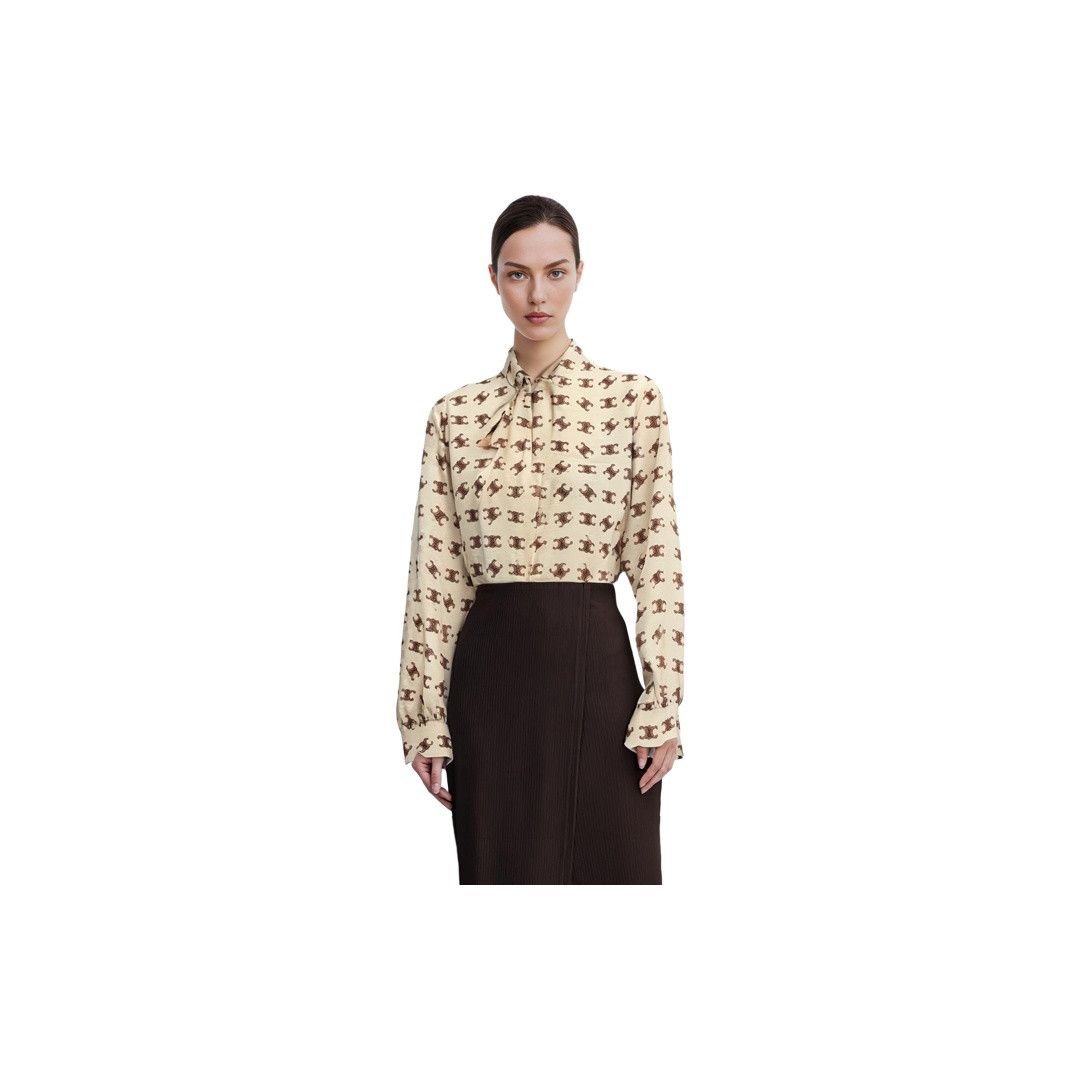 Celine Celine Triomphe Logo Silk Blouse Size 34 Size XXS / US 00 / IT 34 - 7 Thumbnail