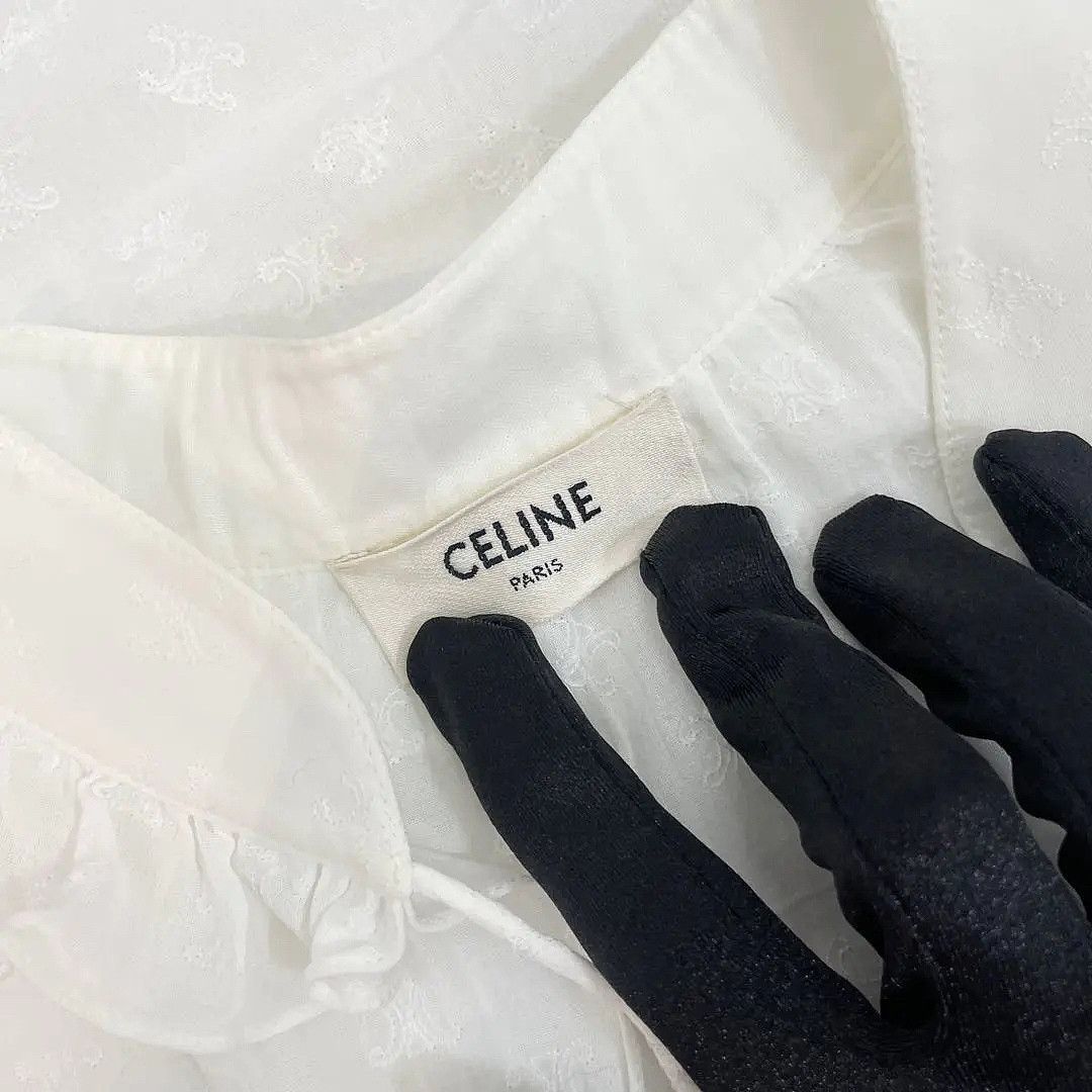 Celine Celine White Embroidered Triomphe Blouse Size 36 Size XS / US 0-2 / IT 36-38 - 3 Thumbnail