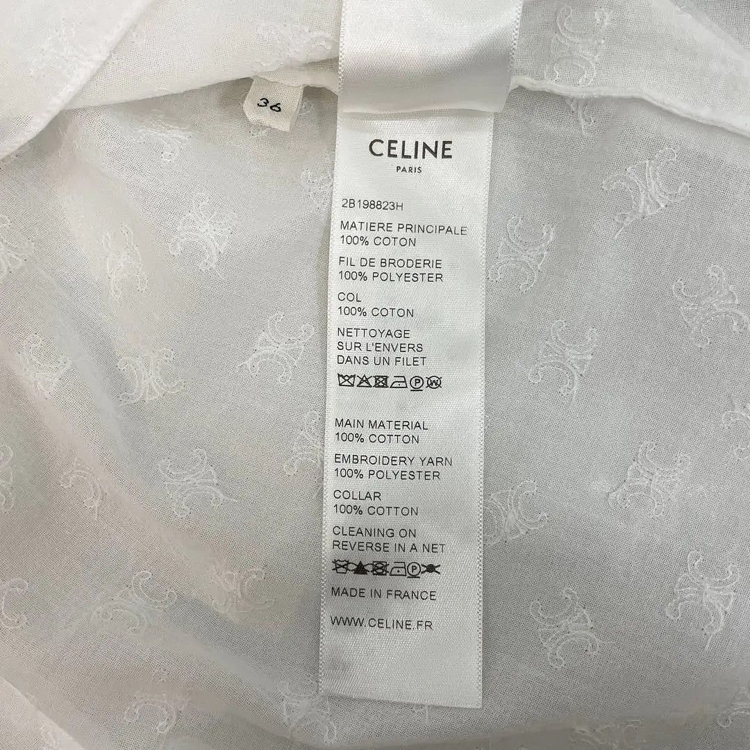 Celine Celine White Embroidered Triomphe Blouse Size 36 Size XS / US 0-2 / IT 36-38 - 5 Thumbnail