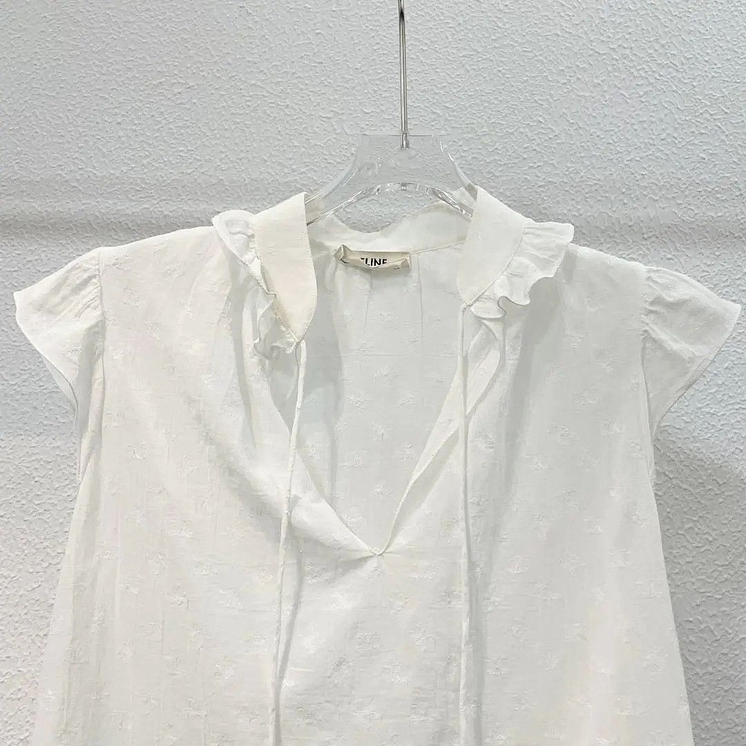 Celine Celine White Embroidered Triomphe Blouse Size 36 Size XS / US 0-2 / IT 36-38 - 7 Thumbnail