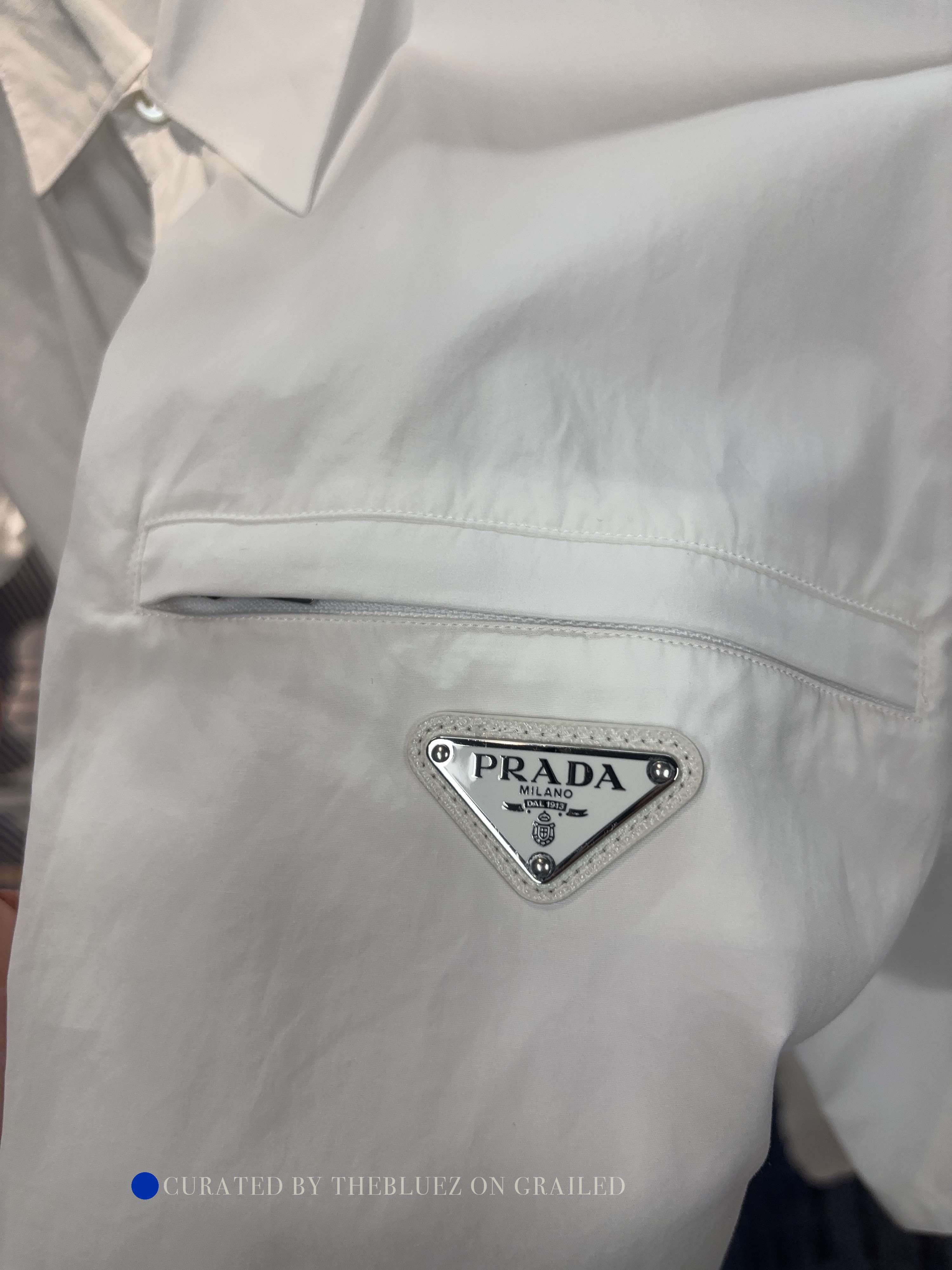 Prada Logo Patch Short Sleeve Shirt in White Size US M / EU 48-50 / 2 - 6 Thumbnail
