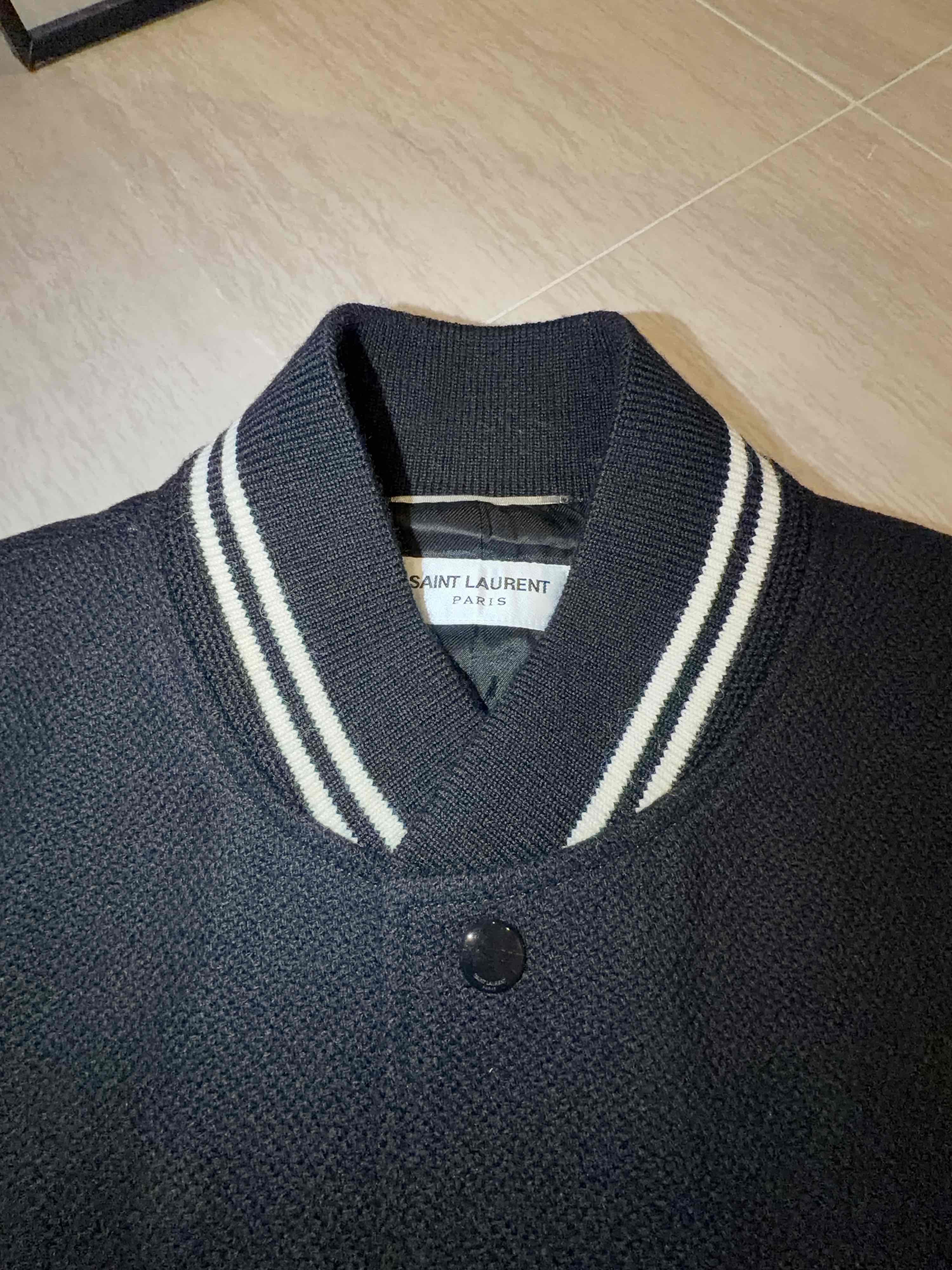 Saint Laurent Paris Striped Wool Bomber Jacket in Black Size US L / EU 52-54 / 3 - 6 Thumbnail