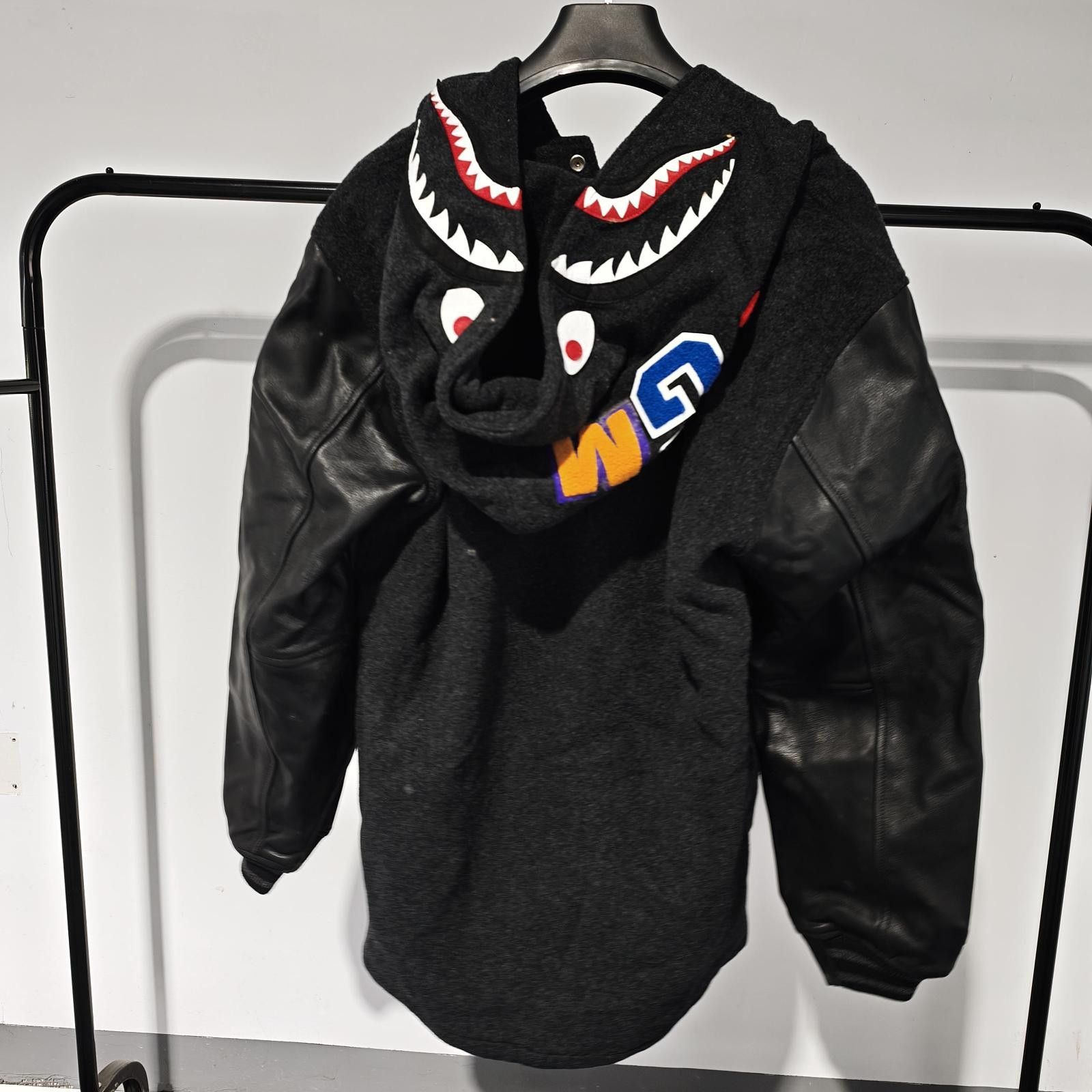 Bape Black Leather Sleeve Bomber Jacket Size US XXL / EU 58 / 5 - 2 Thumbnail