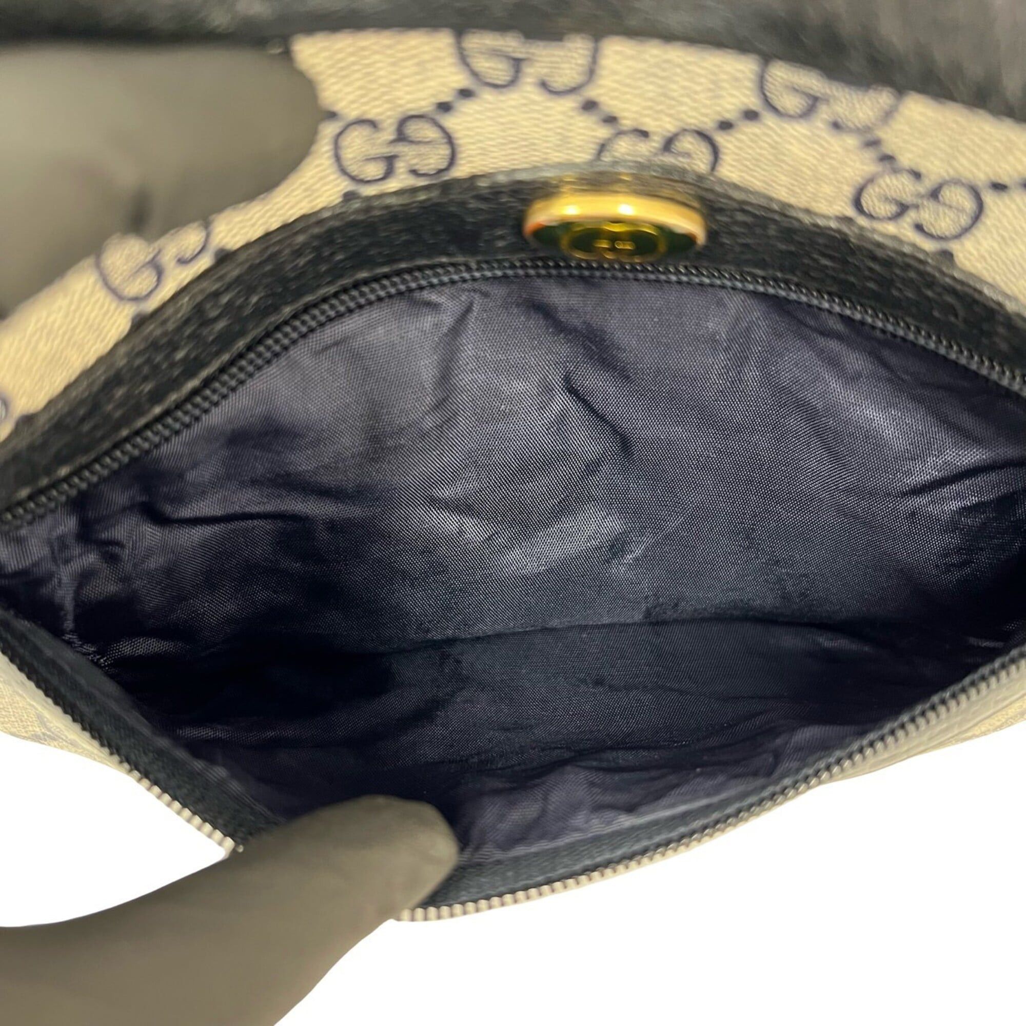 Gucci GUCCI Vintage Old Gucci Sherry Line GG Logo Hardware Leather Shoulder Bag Pouch Navy 84474 Size ONE SIZE - 10 Thumbnail