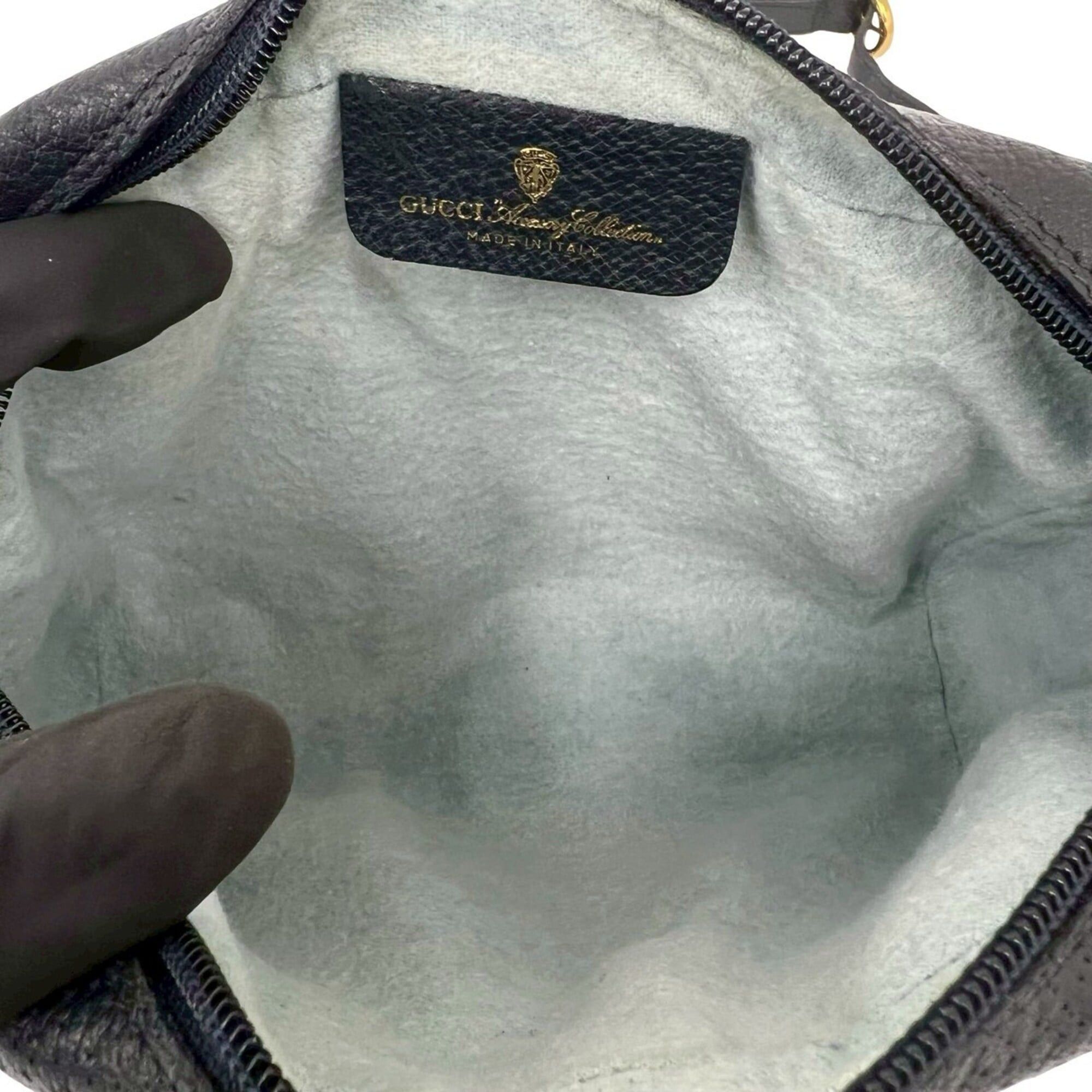 Gucci GUCCI Vintage Old Gucci Sherry Line GG Logo Hardware Leather Shoulder Bag Pouch Navy 84474 Size ONE SIZE - 9 Thumbnail