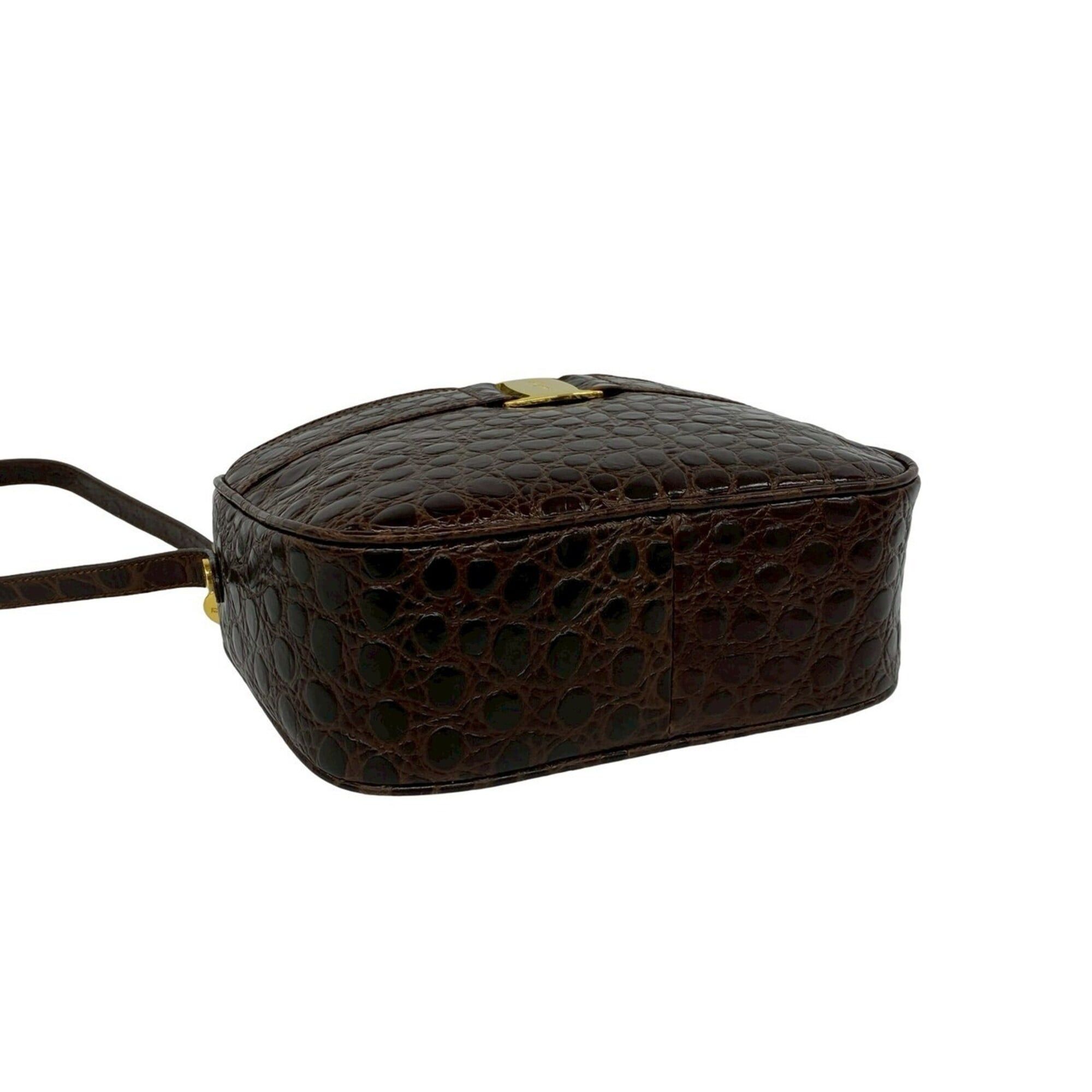 Salvatore Ferragamo Salvatore Ferragamo Vara Logo Hardware Leather Shoulder Bag Pouch Brown 91916 Size ONE SIZE - 7 Thumbnail