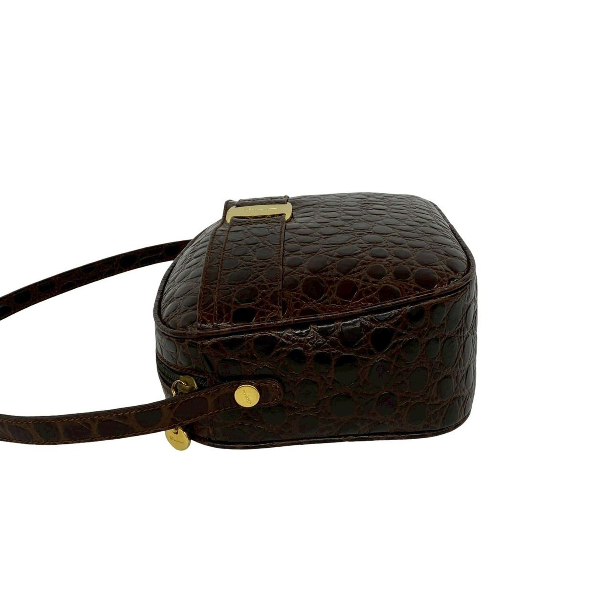 Salvatore Ferragamo Salvatore Ferragamo Vara Logo Hardware Leather Shoulder Bag Pouch Brown 91916 Size ONE SIZE - 5 Thumbnail