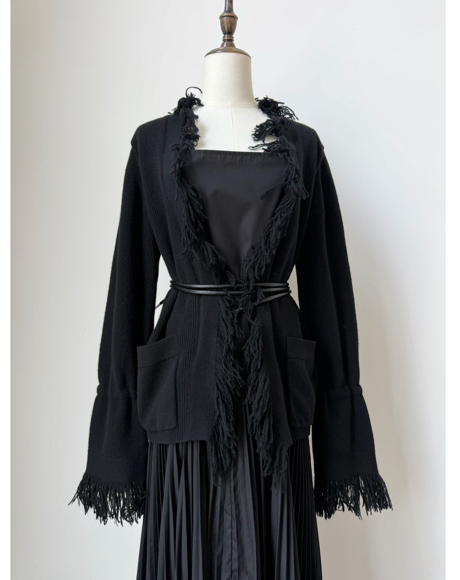 sacai pleated dress SACAI Pleated wool-trimmed pliss-chiffon midi dress