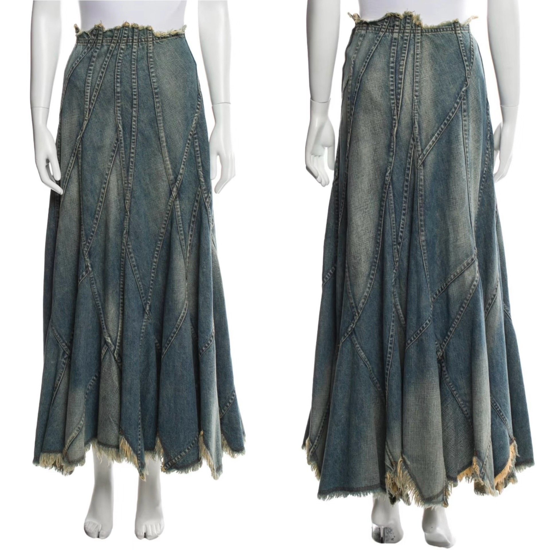 Junya Watanabe Junya Watanabe 2002 Deconstructed Denim Long Skirt Size 37" - 8 Thumbnail